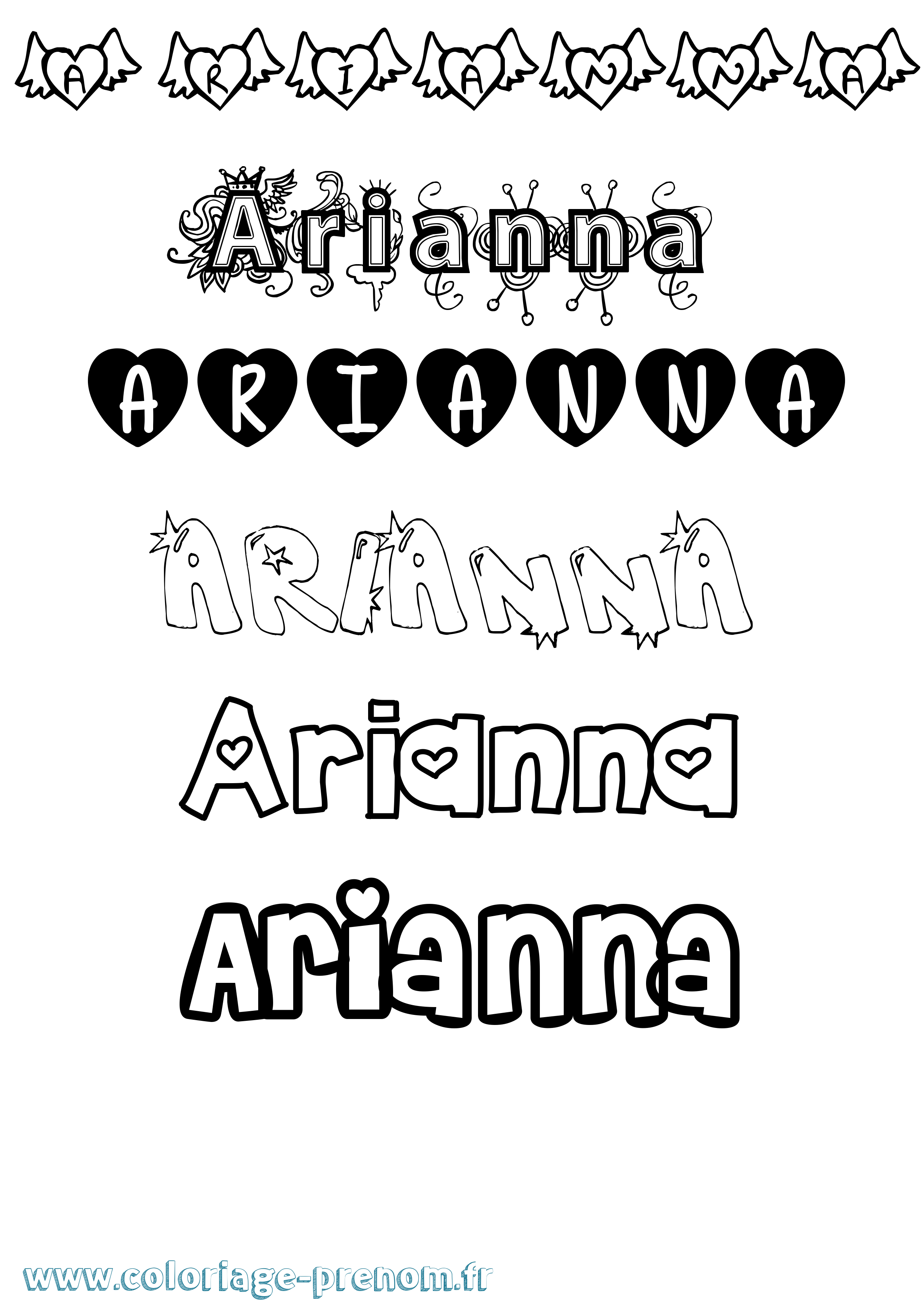 Coloriage prénom Arianna Girly