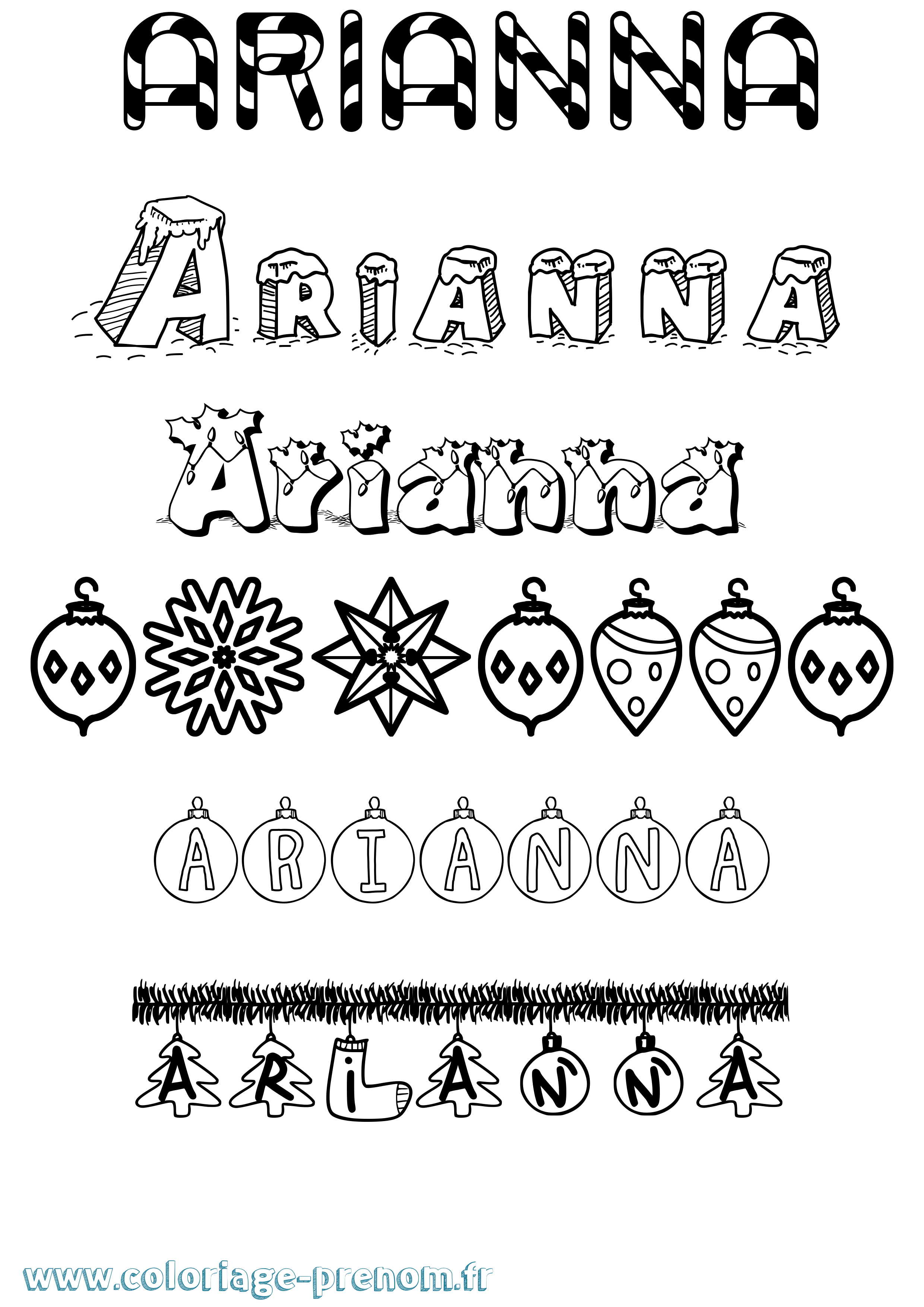 Coloriage Arianna Noël Coloriage prénom Arianna Noël