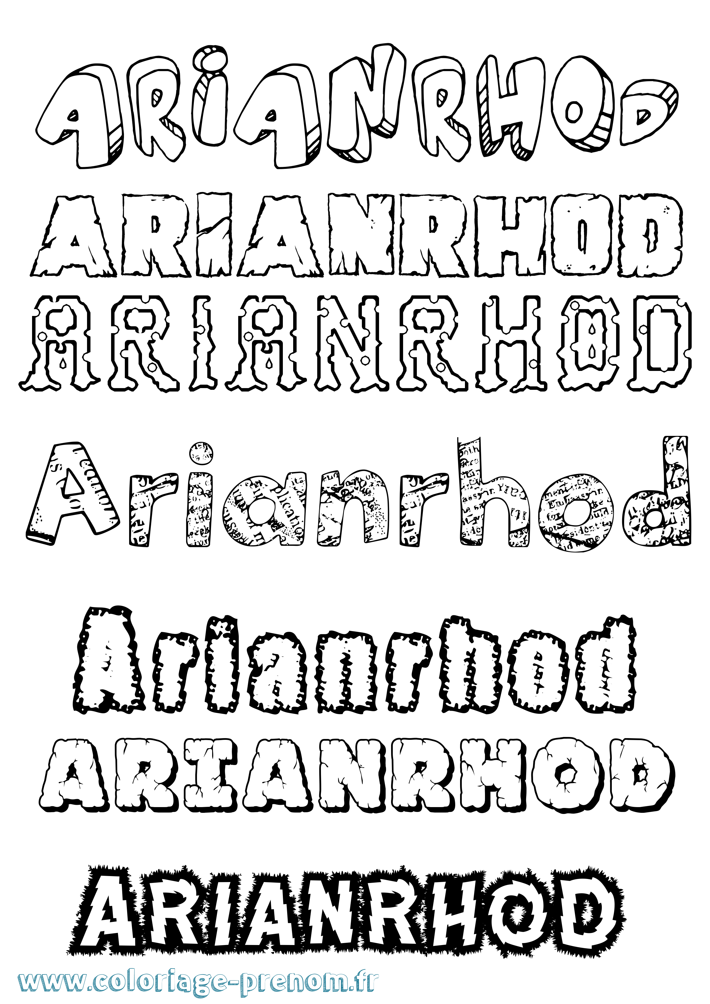 Coloriage Arianrhod Destructuré Coloriage prénom Arianrhod Destructuré
