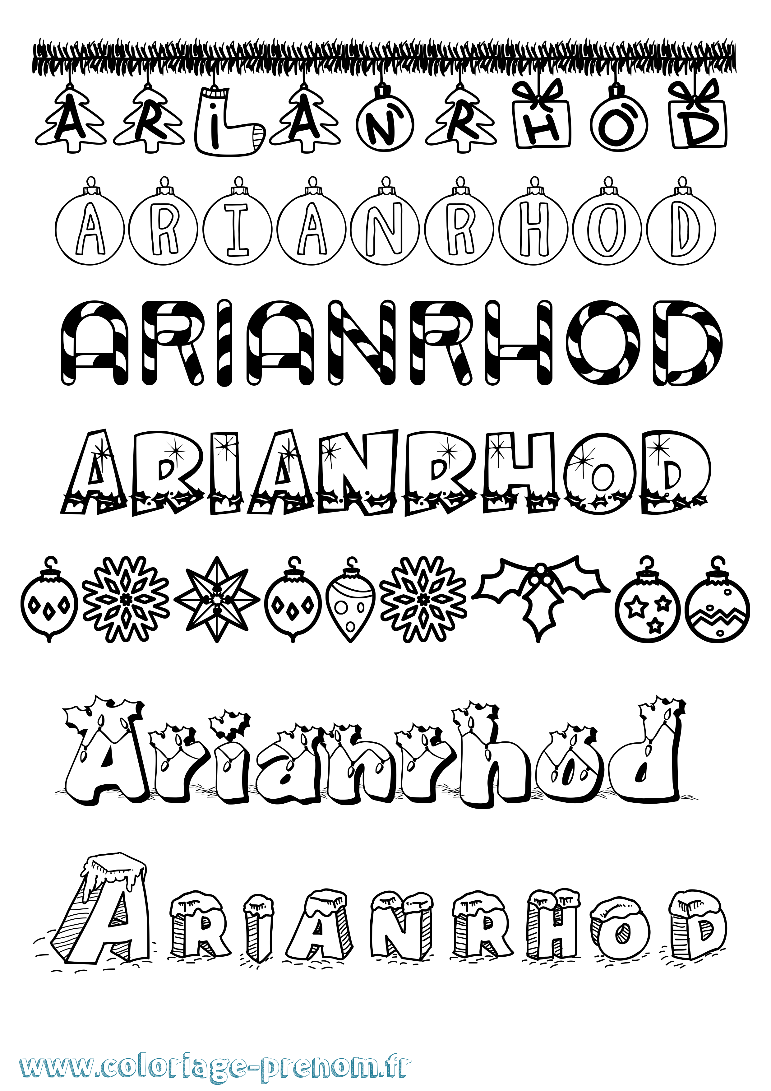 Coloriage Arianrhod Noël Coloriage prénom Arianrhod Noël