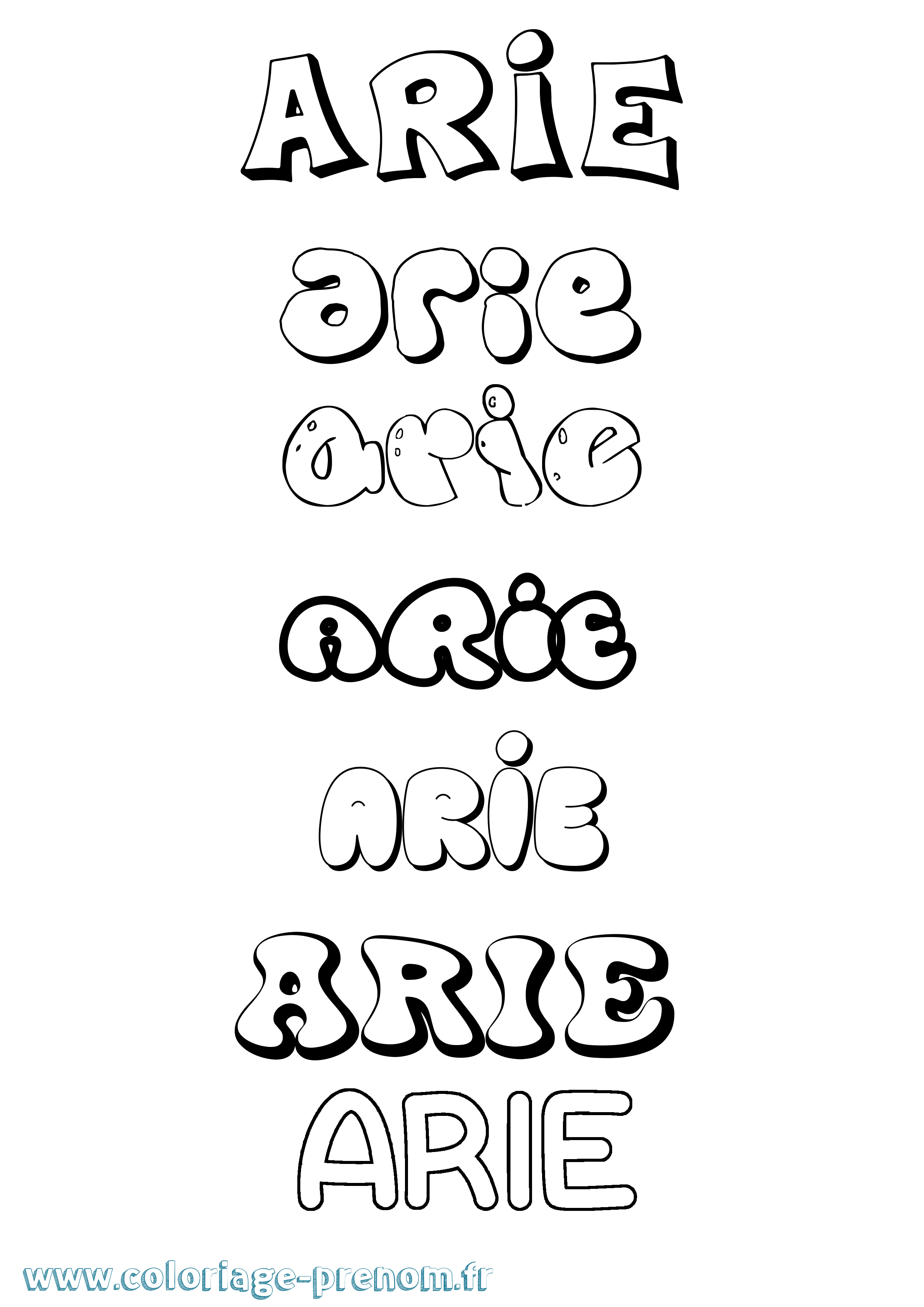 Coloriage prénom Arie Bubble