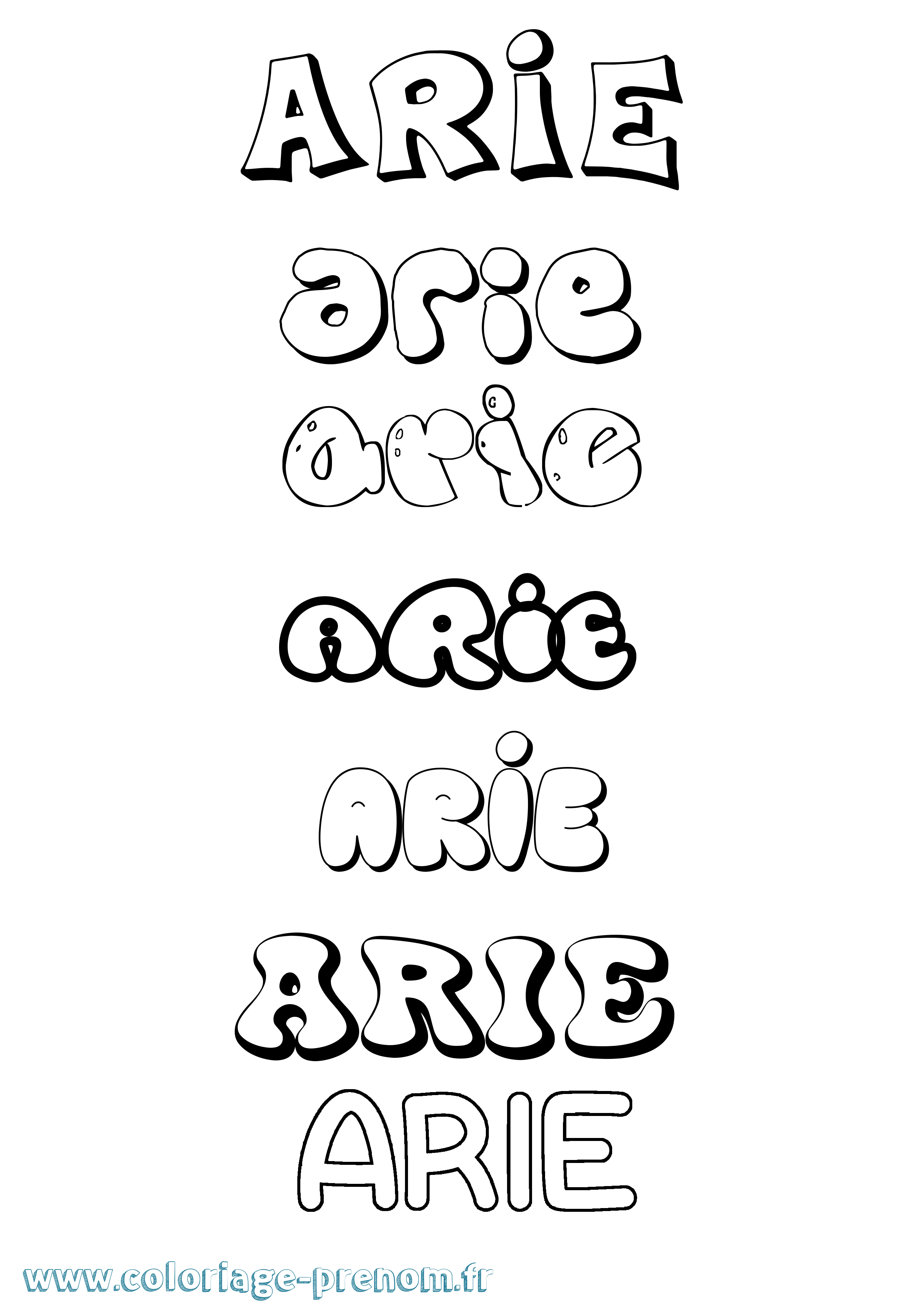 Coloriage Arie Bubble Coloriage prénom Arie Bubble