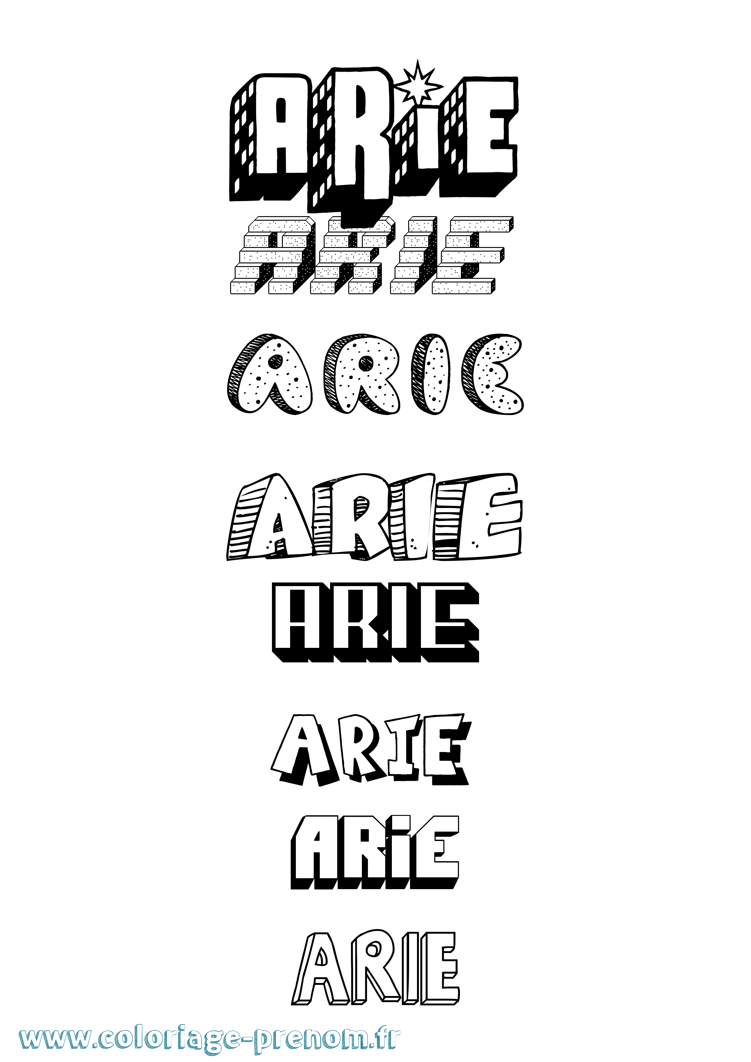 Coloriage Arie Effet 3D Coloriage prénom Arie Effet 3D