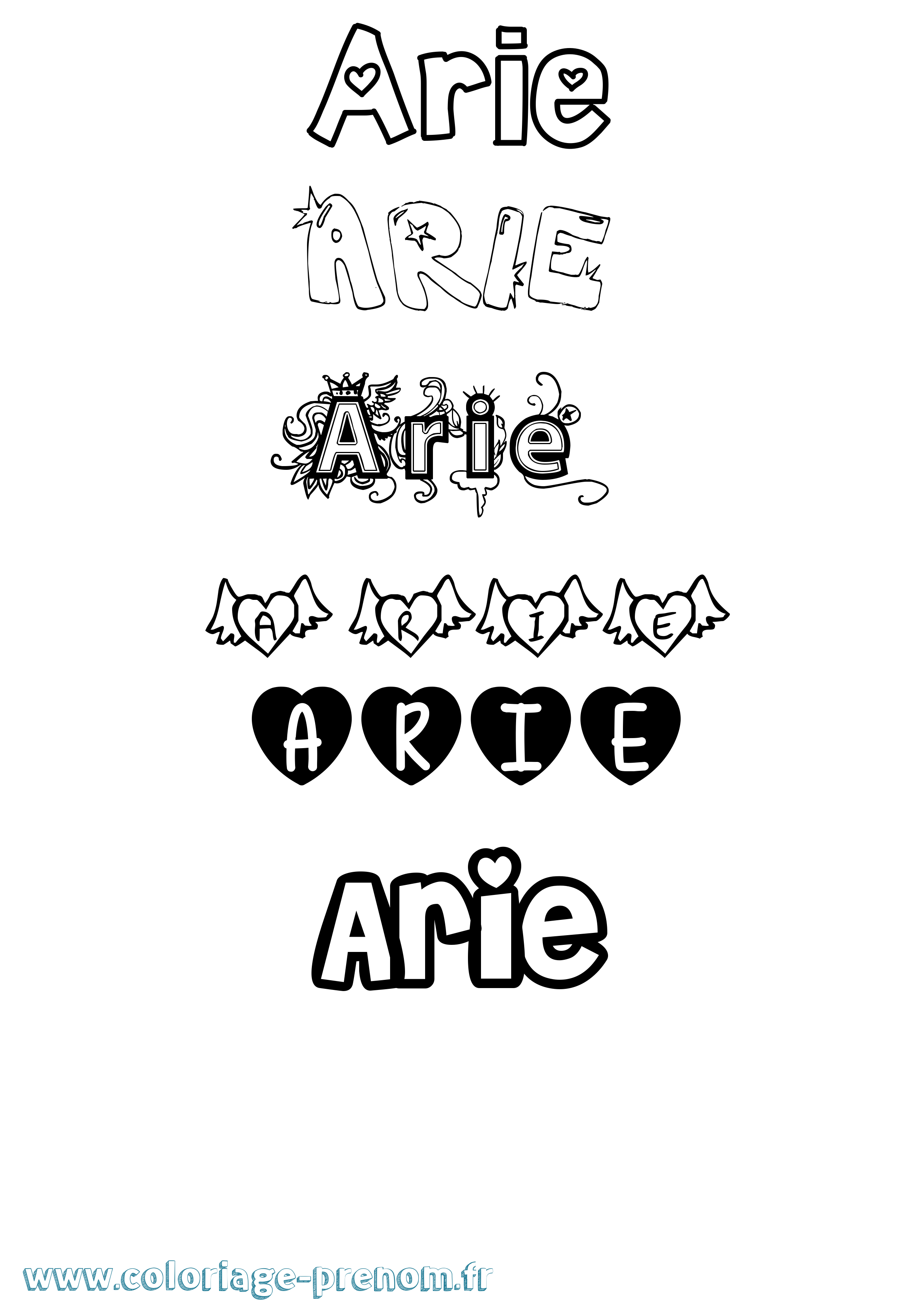 Coloriage Arie Girly Coloriage prénom Arie Girly