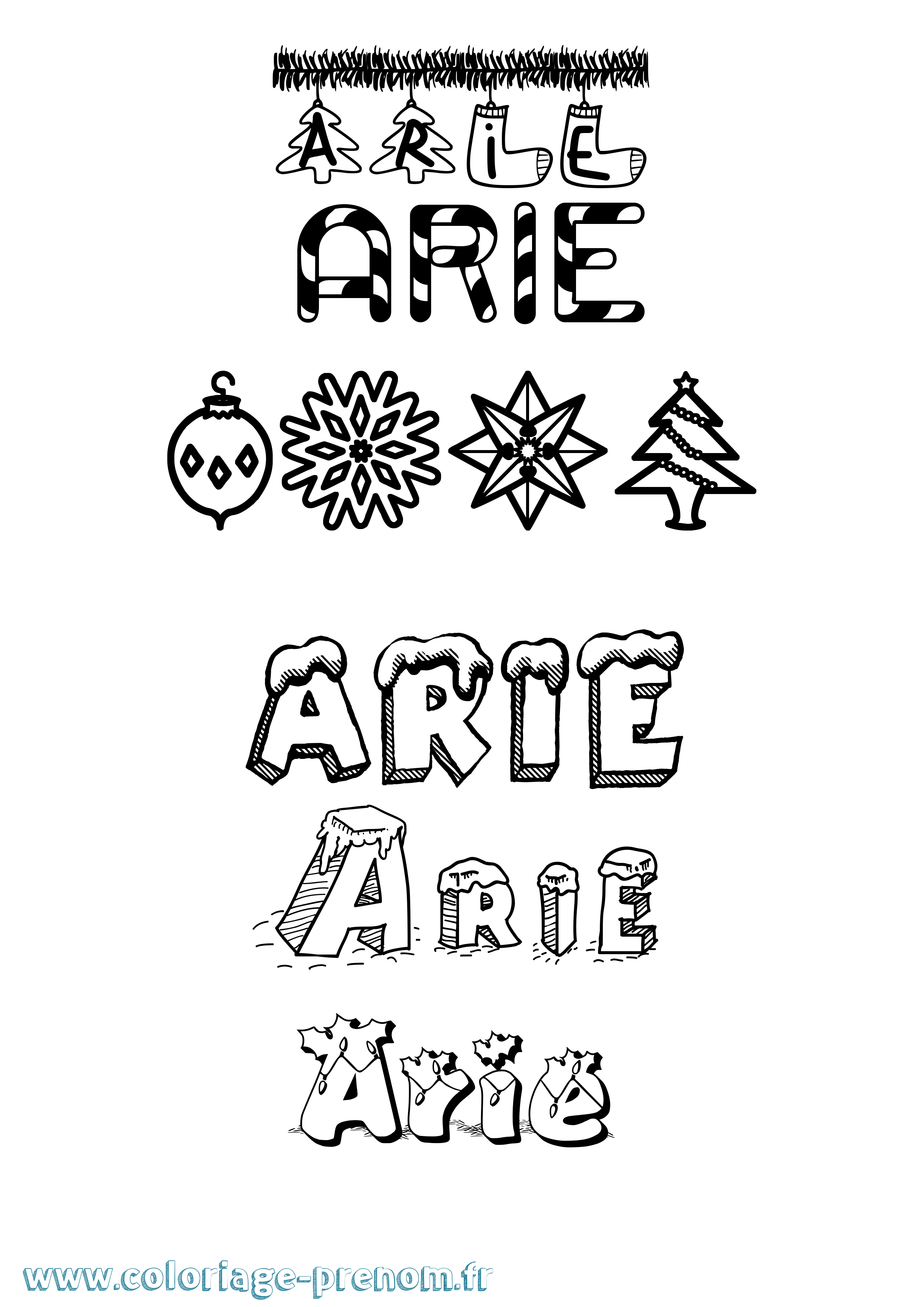 Coloriage prénom Arie Noël