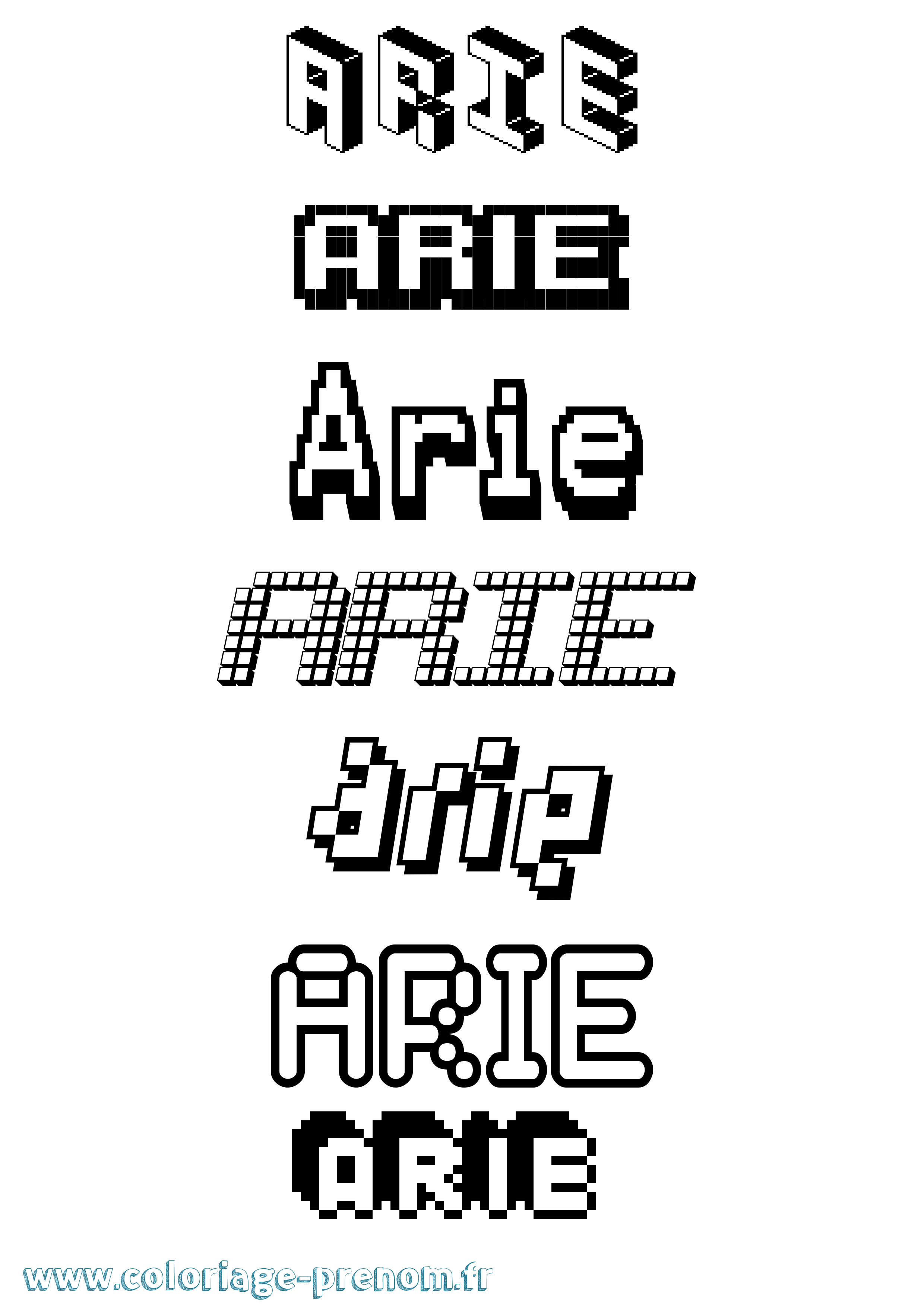 Coloriage prénom Arie Pixel