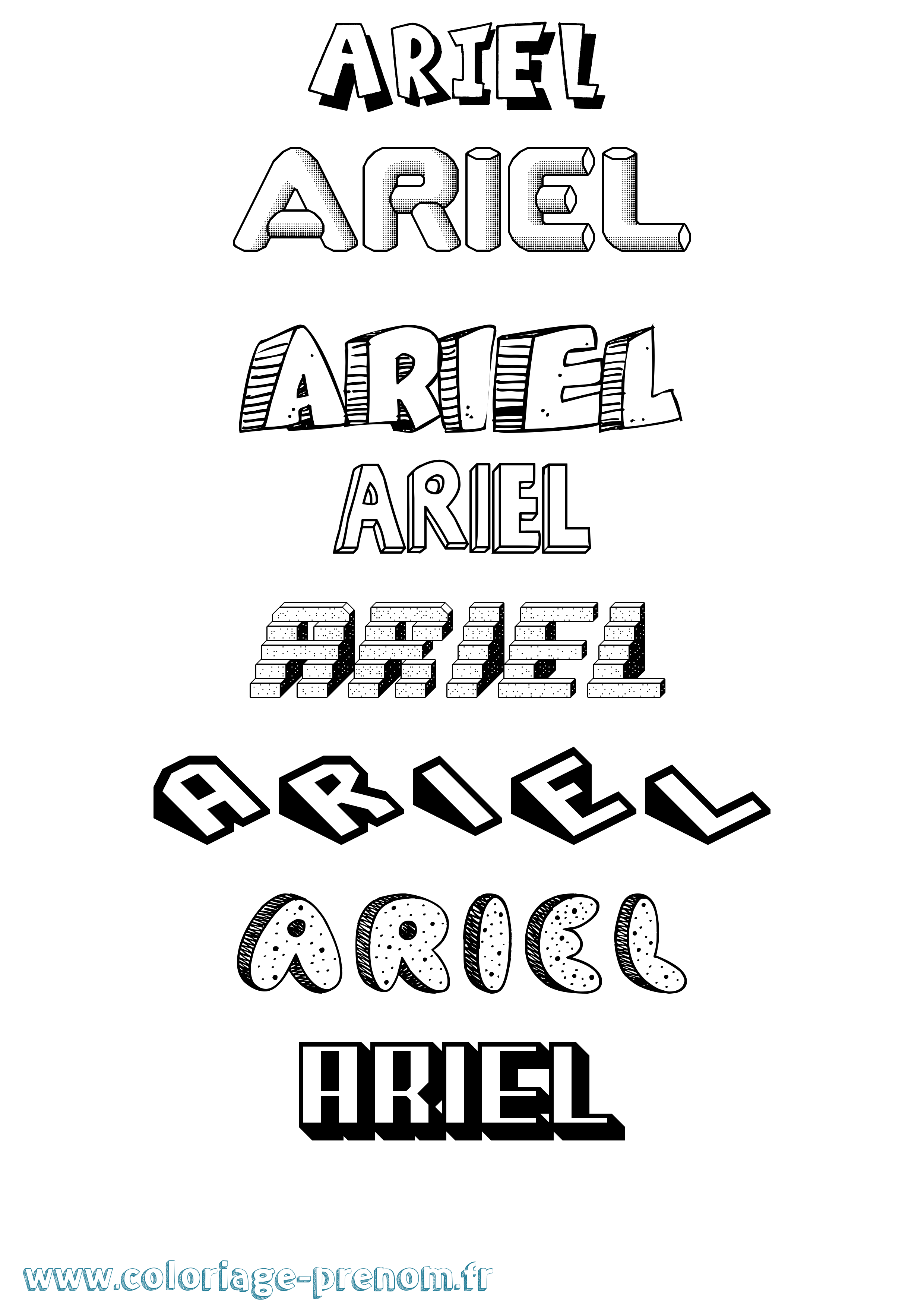 Coloriage prénom Ariel Effet 3D