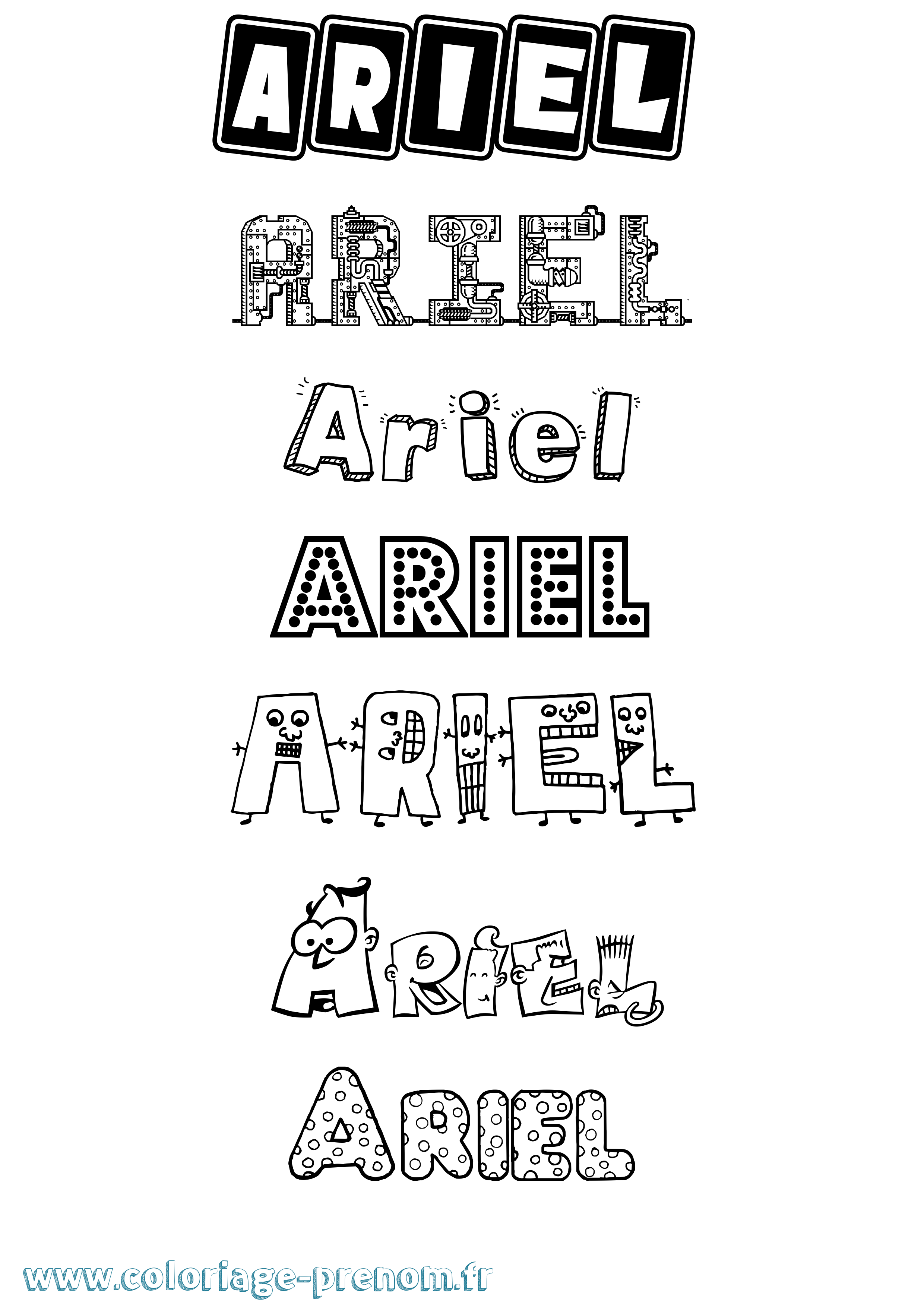 Coloriage prénom Ariel Fun