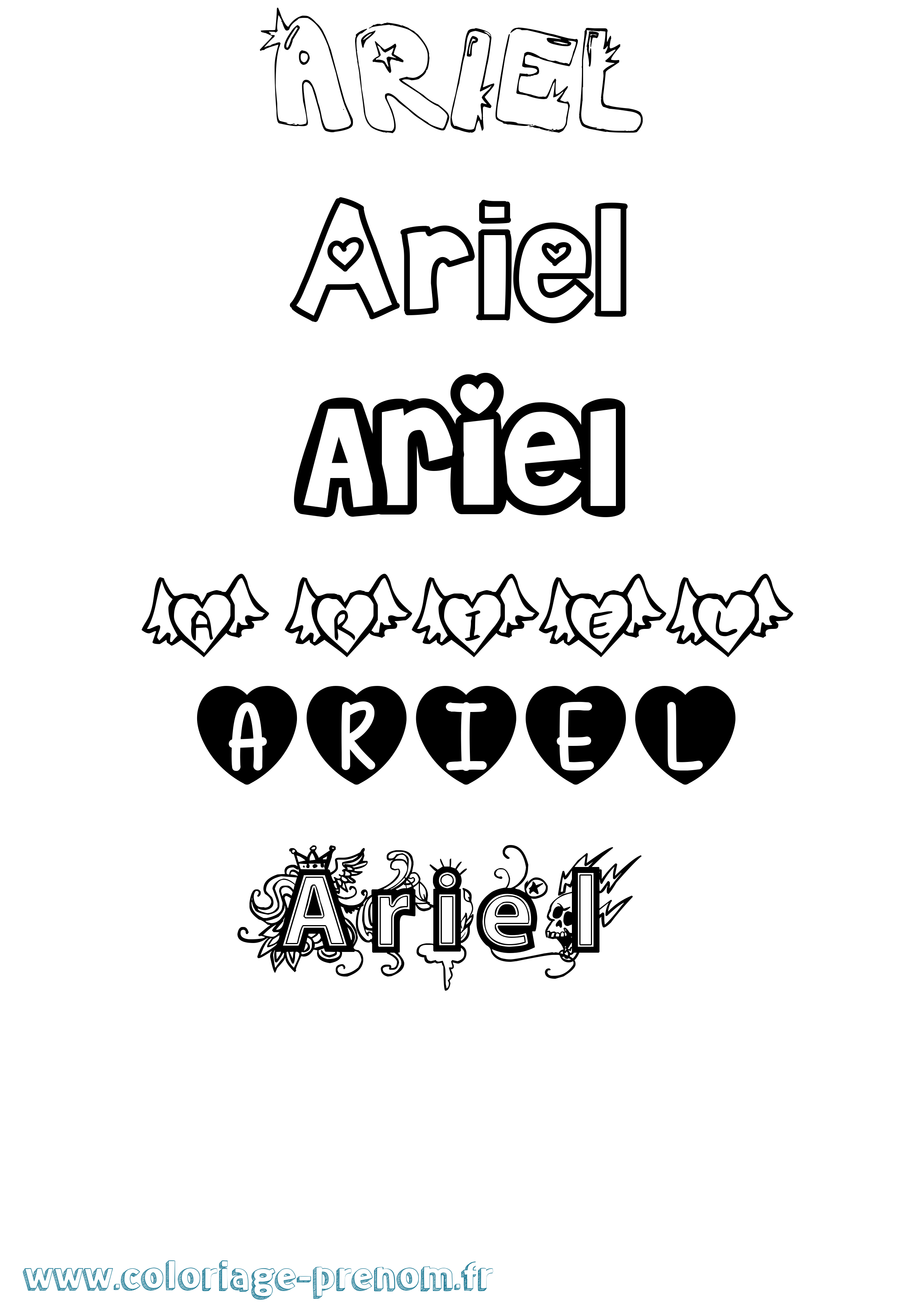 Coloriage prénom Ariel Girly