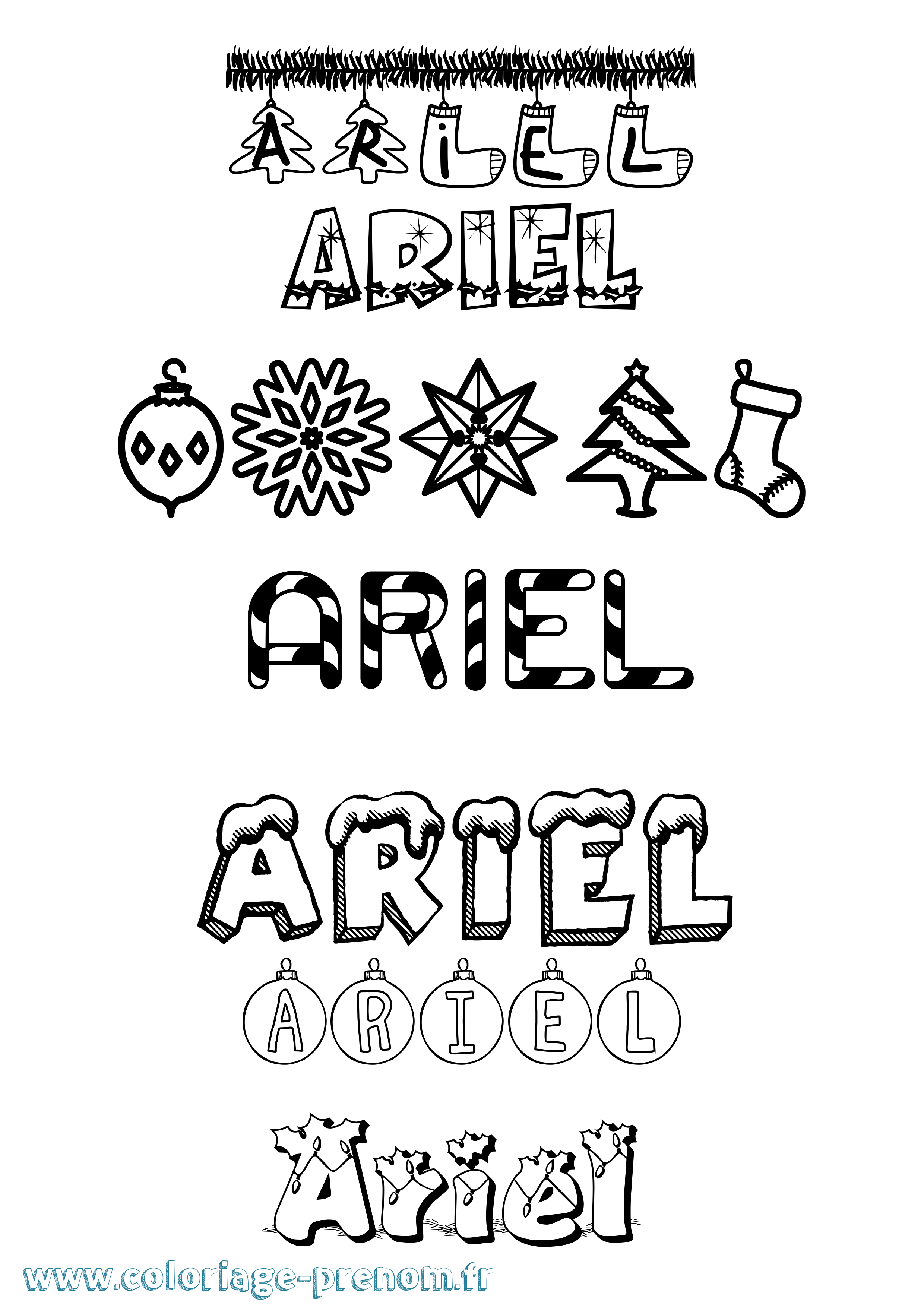 Coloriage prénom Ariel Noël