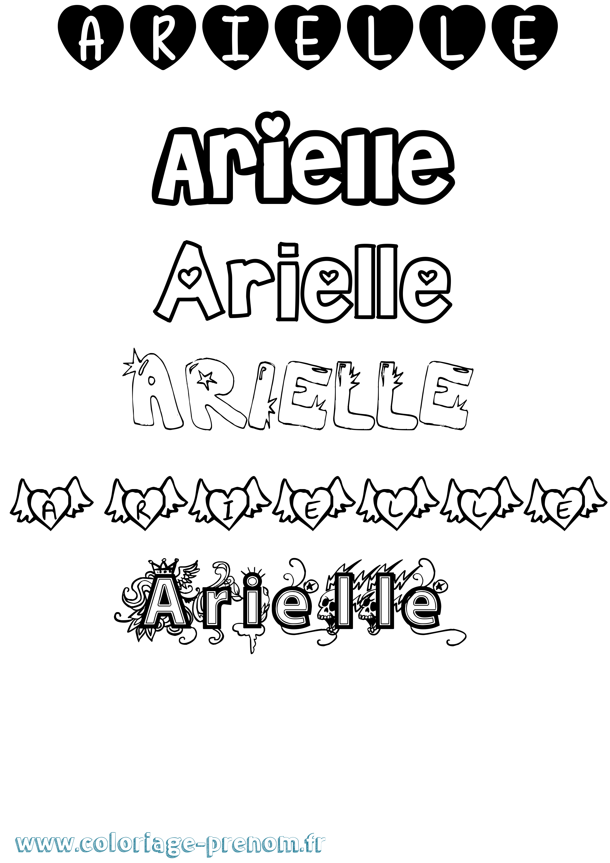 Coloriage prénom Arielle Girly