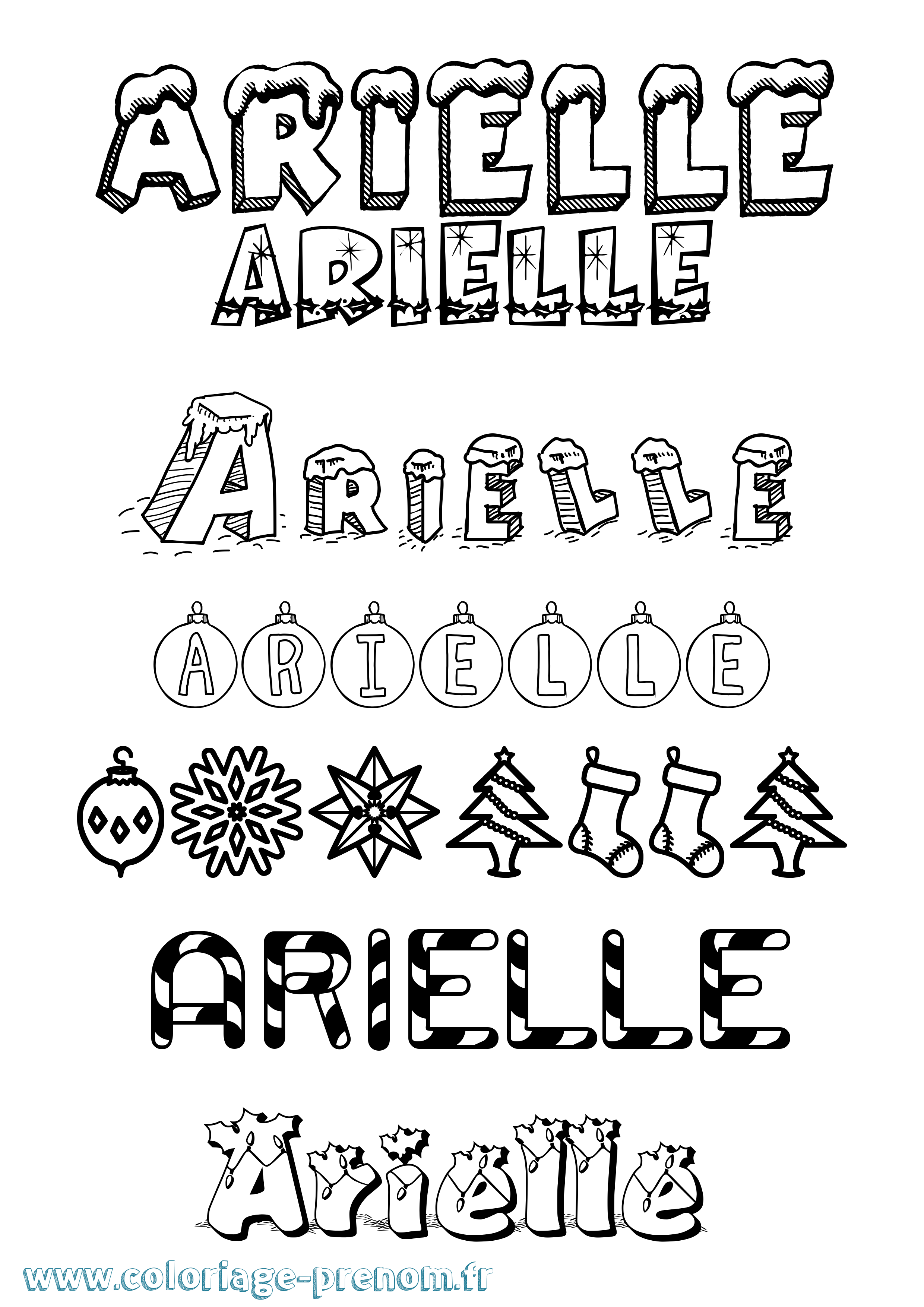 Coloriage prénom Arielle Noël