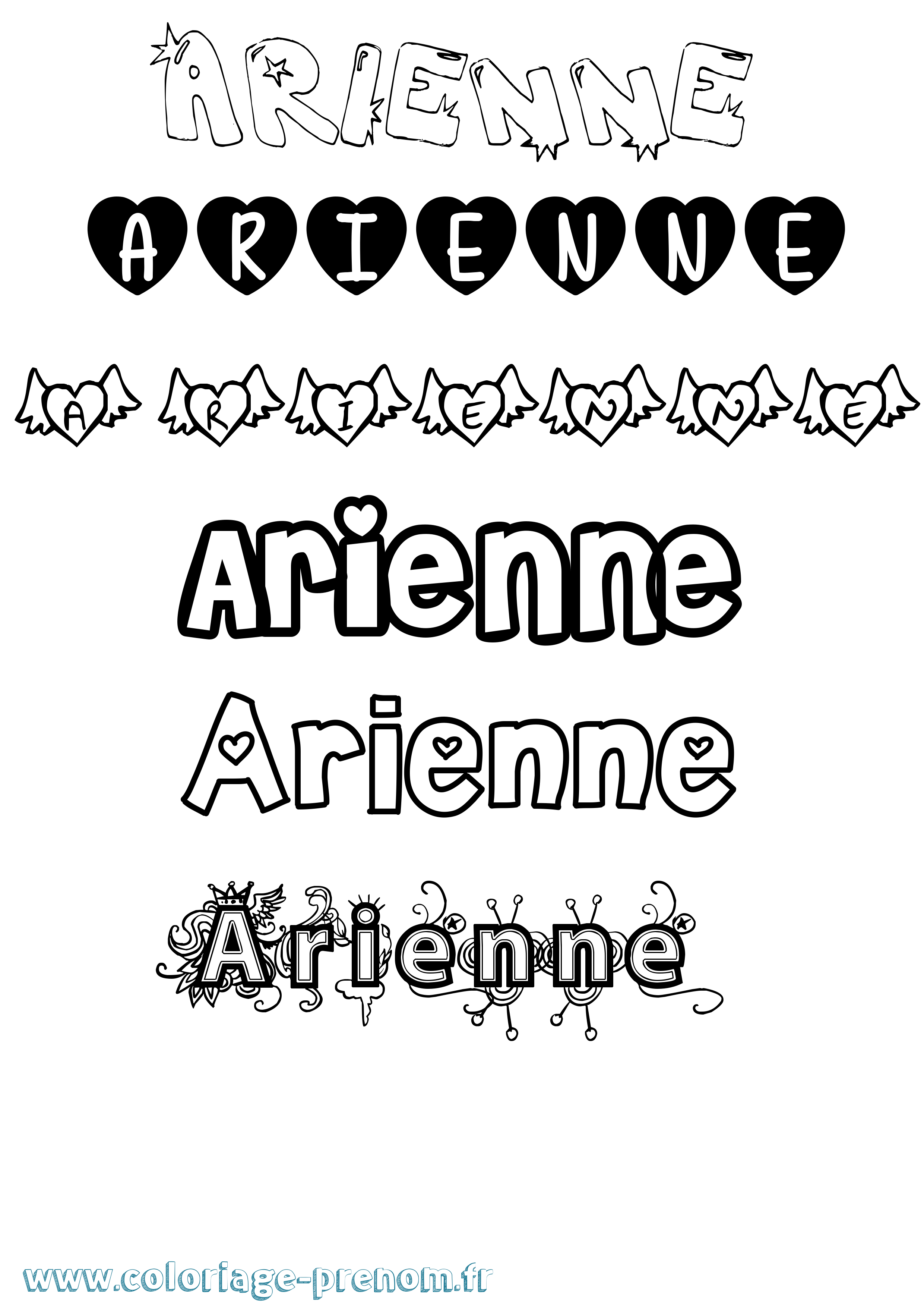 Coloriage Arienne Girly Coloriage prénom Arienne Girly