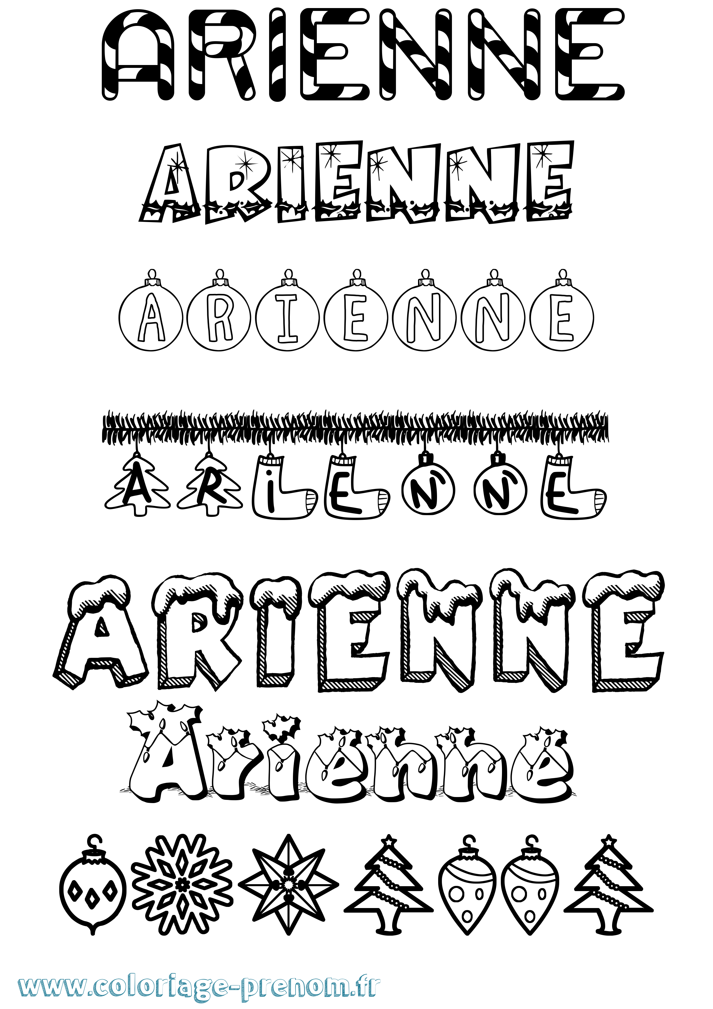 Coloriage Arienne Noël Coloriage prénom Arienne Noël