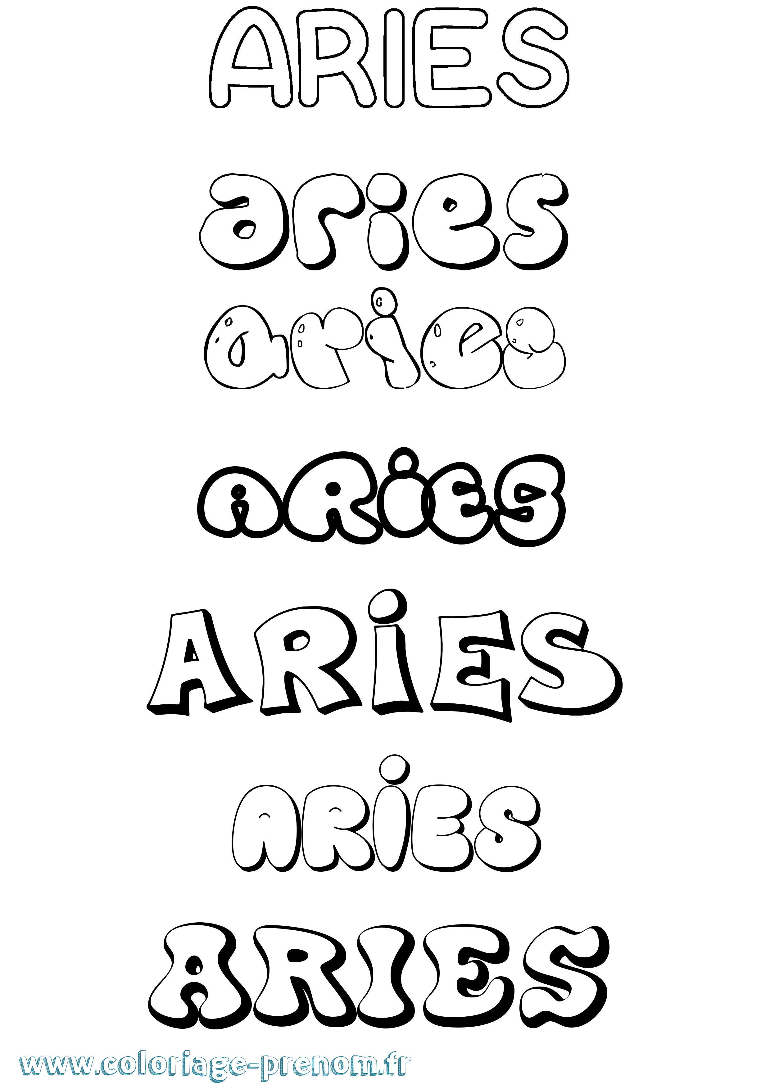 Coloriage Aries Bubble Coloriage prénom Aries Bubble
