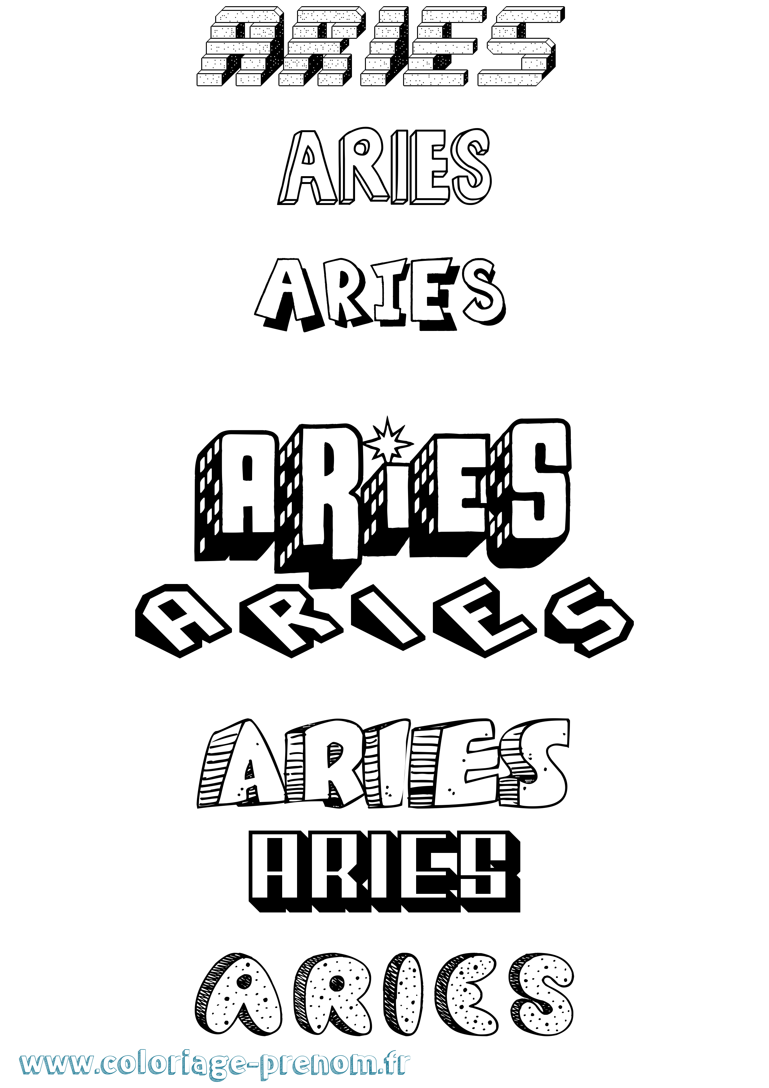 Coloriage Aries Effet 3D Coloriage prénom Aries Effet 3D