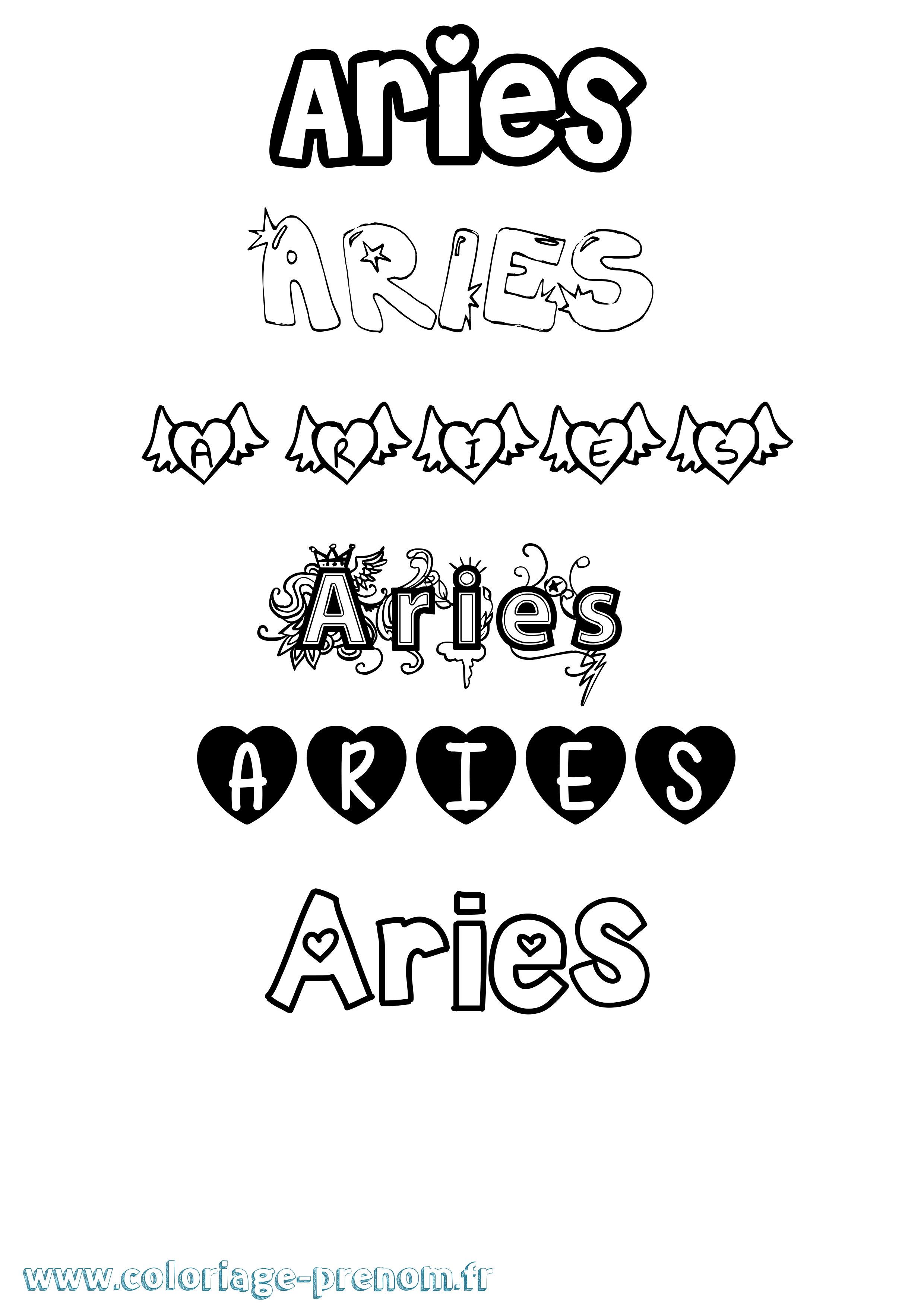 Coloriage Aries Girly Coloriage prénom Aries Girly