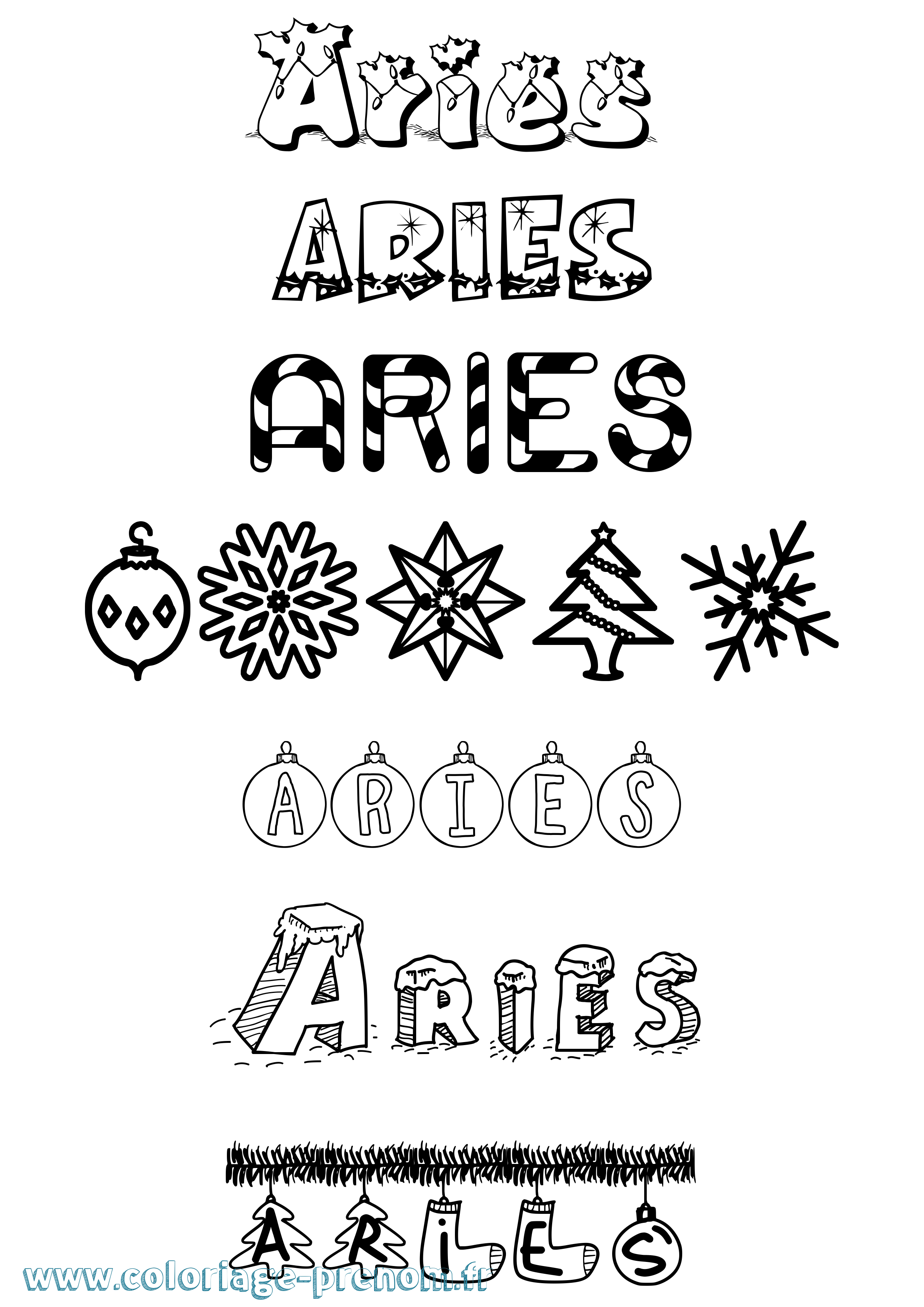 Coloriage Aries Noël Coloriage prénom Aries Noël