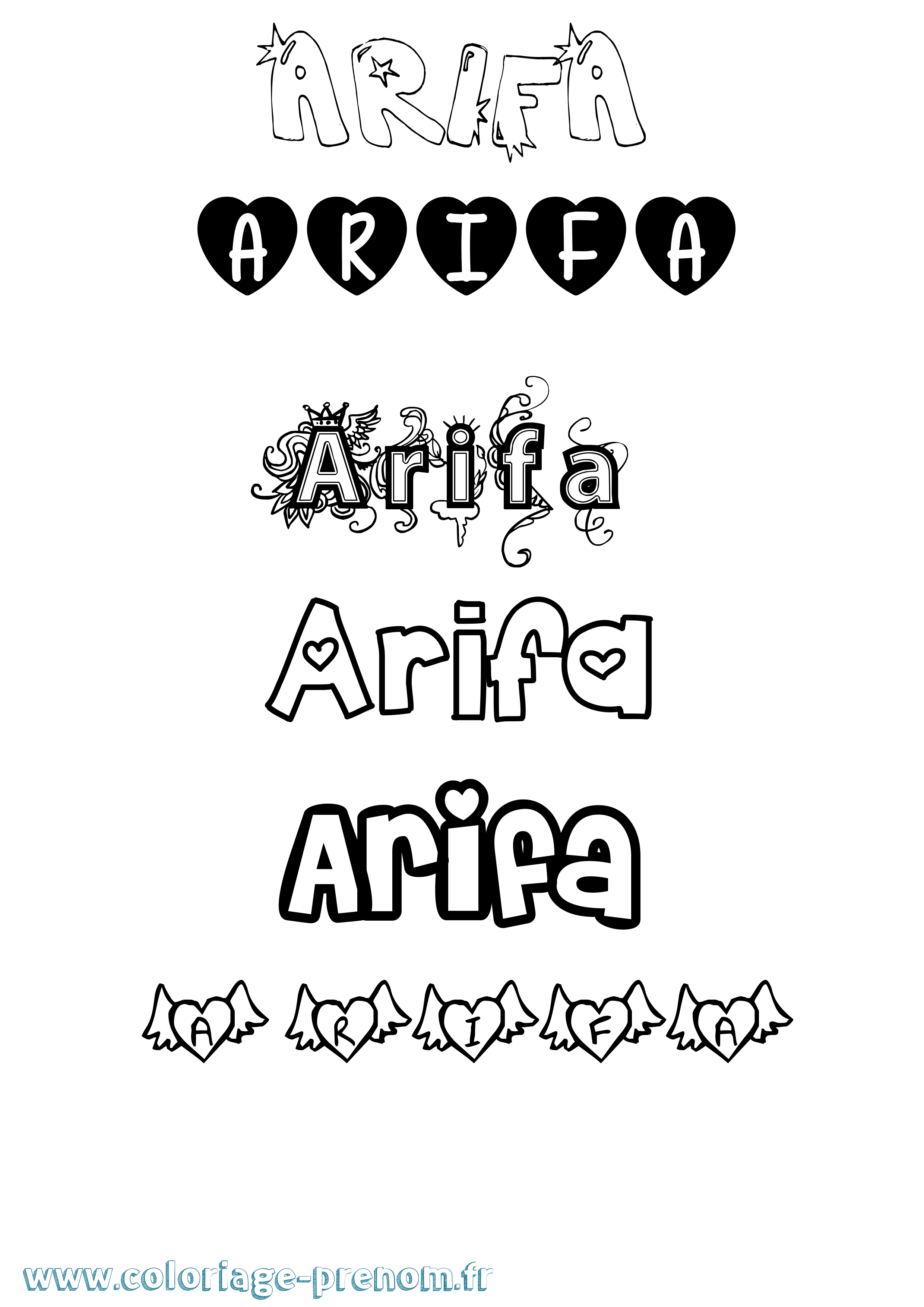 Coloriage prénom Arifa Girly