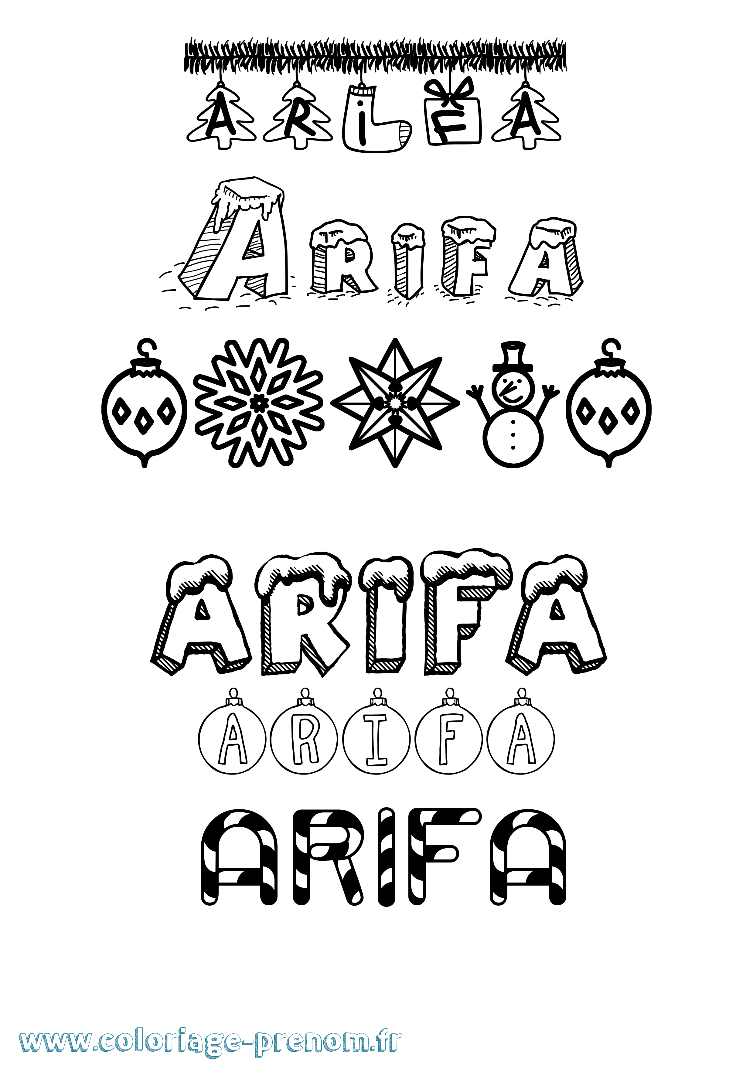 Coloriage prénom Arifa Noël