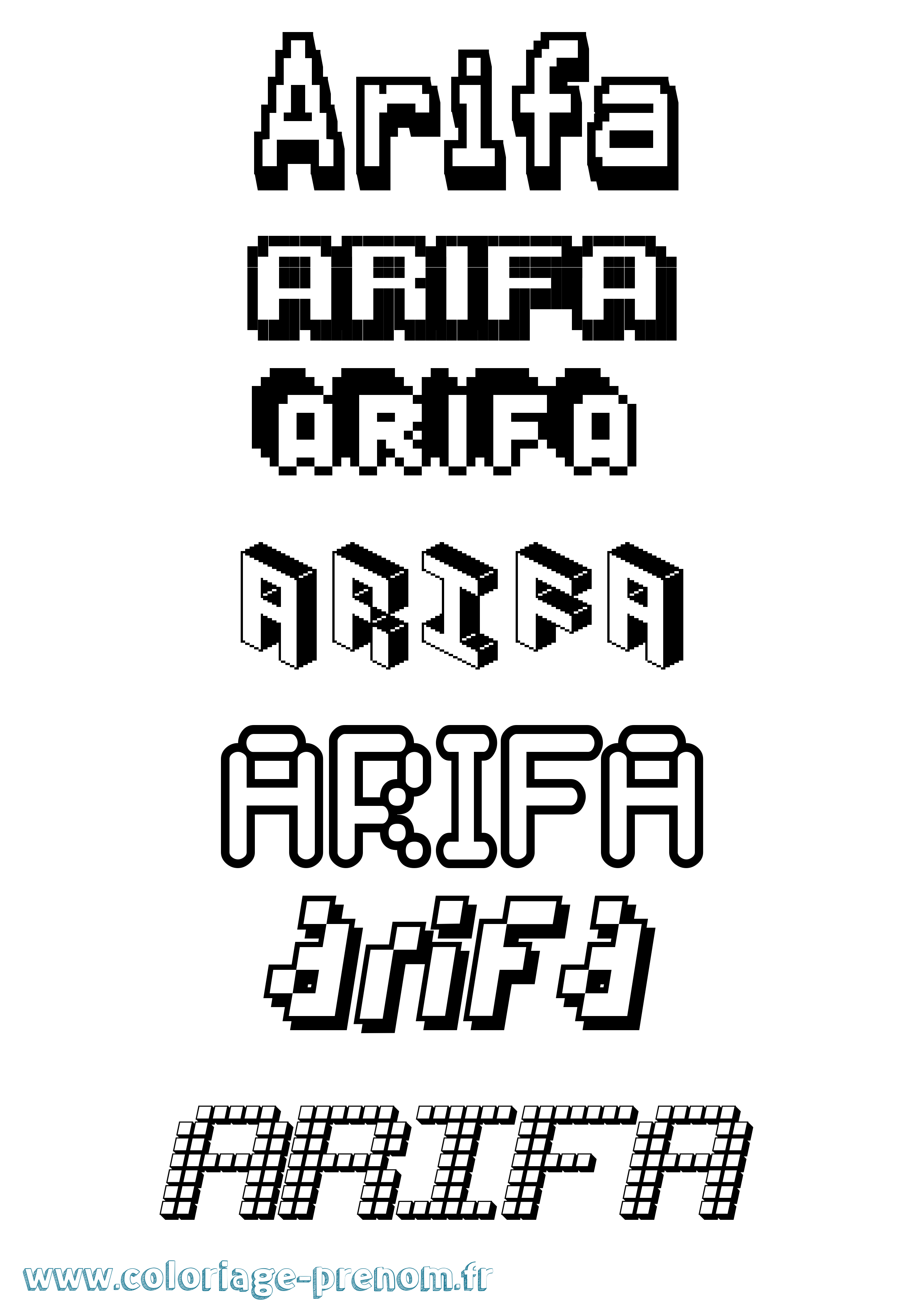 Coloriage prénom Arifa Pixel