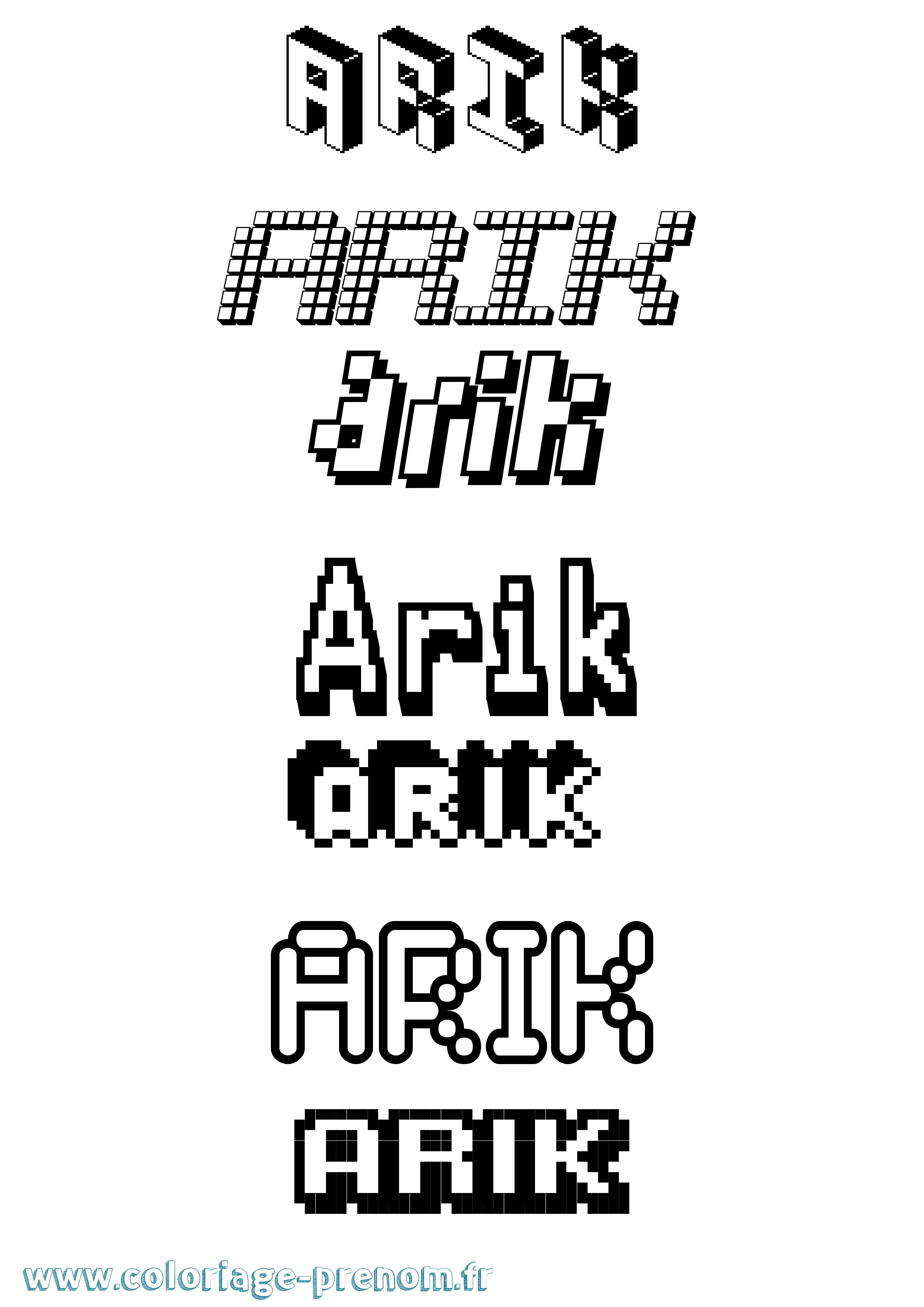 Coloriage prénom Arik Pixel