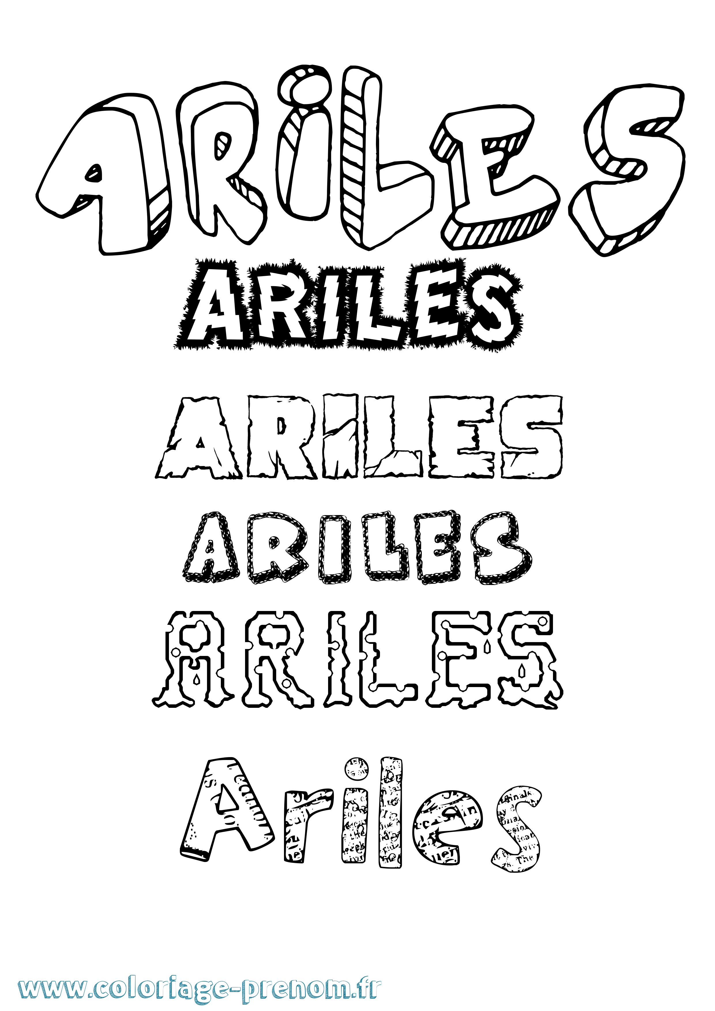 Coloriage prénom Ariles Destructuré