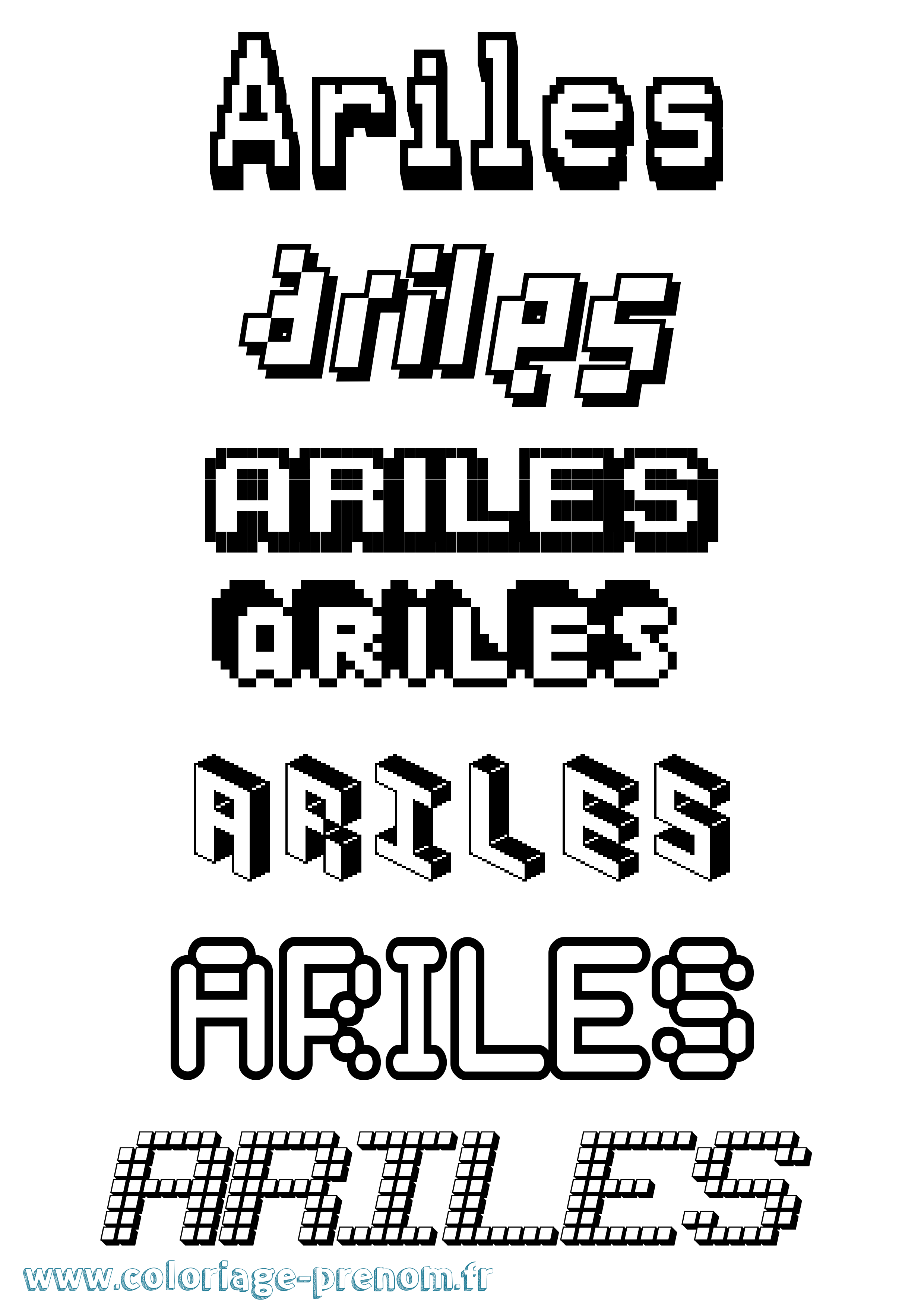Coloriage prénom Ariles Pixel
