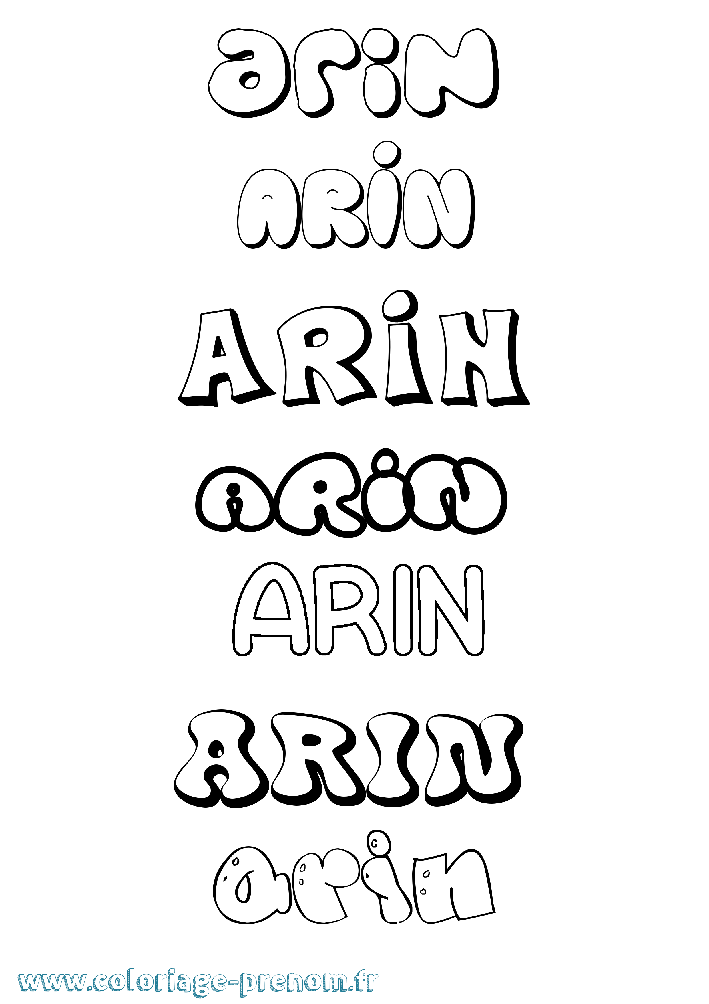 Coloriage prénom Arin Bubble