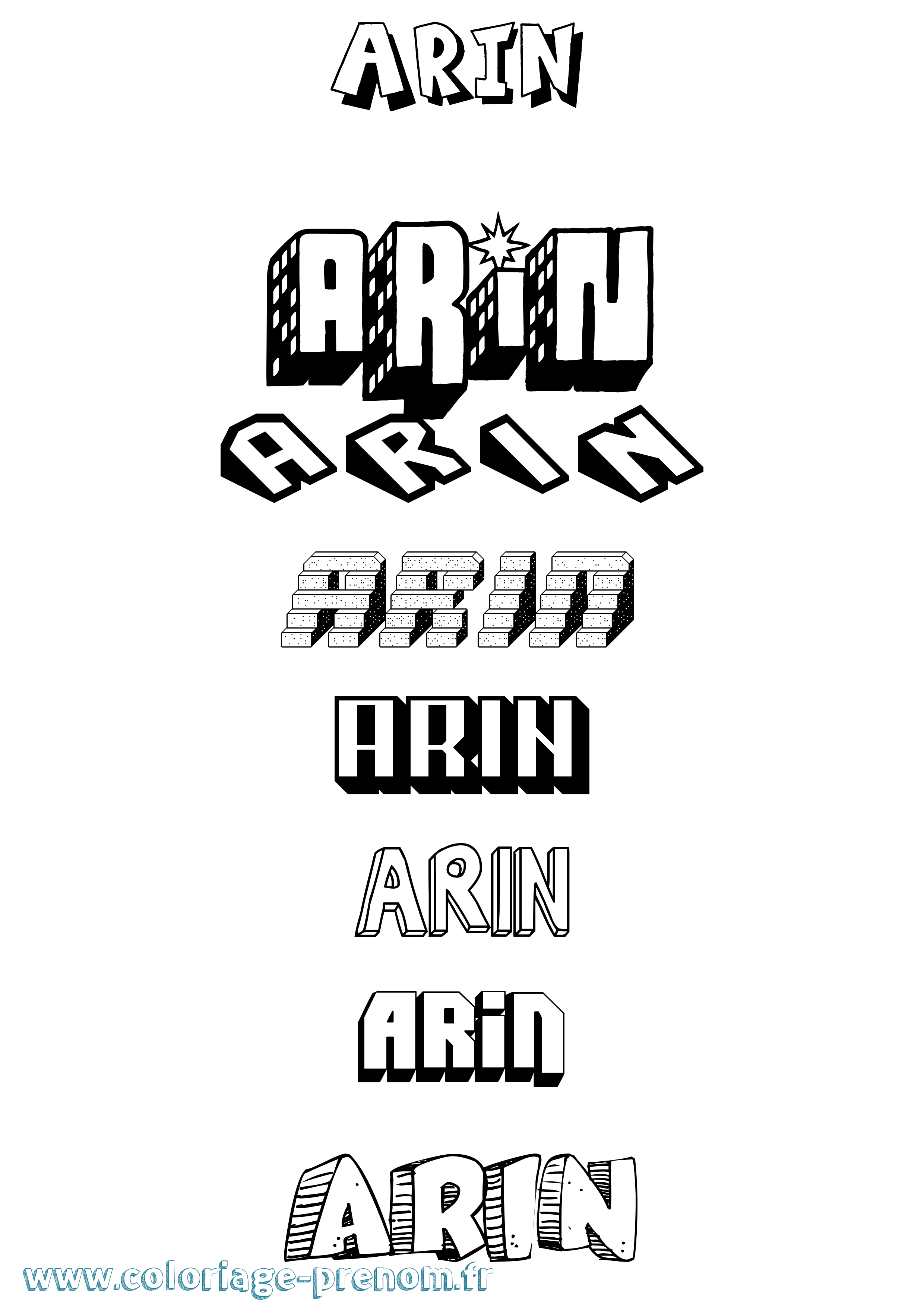 Coloriage prénom Arin Effet 3D