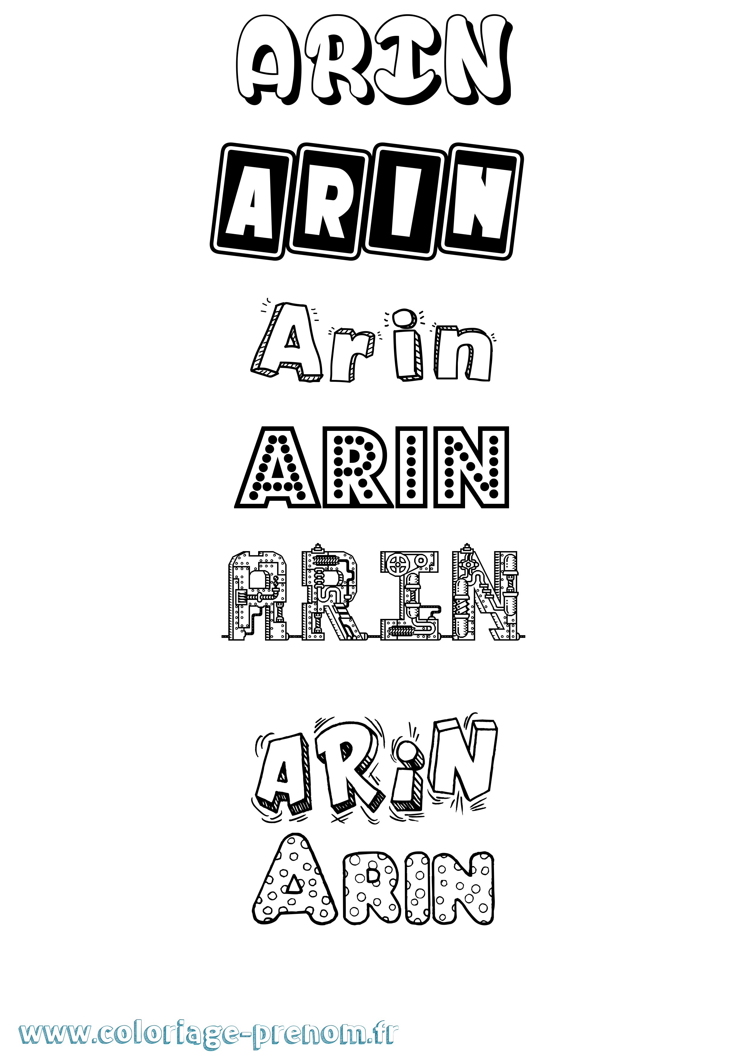 Coloriage prénom Arin Fun