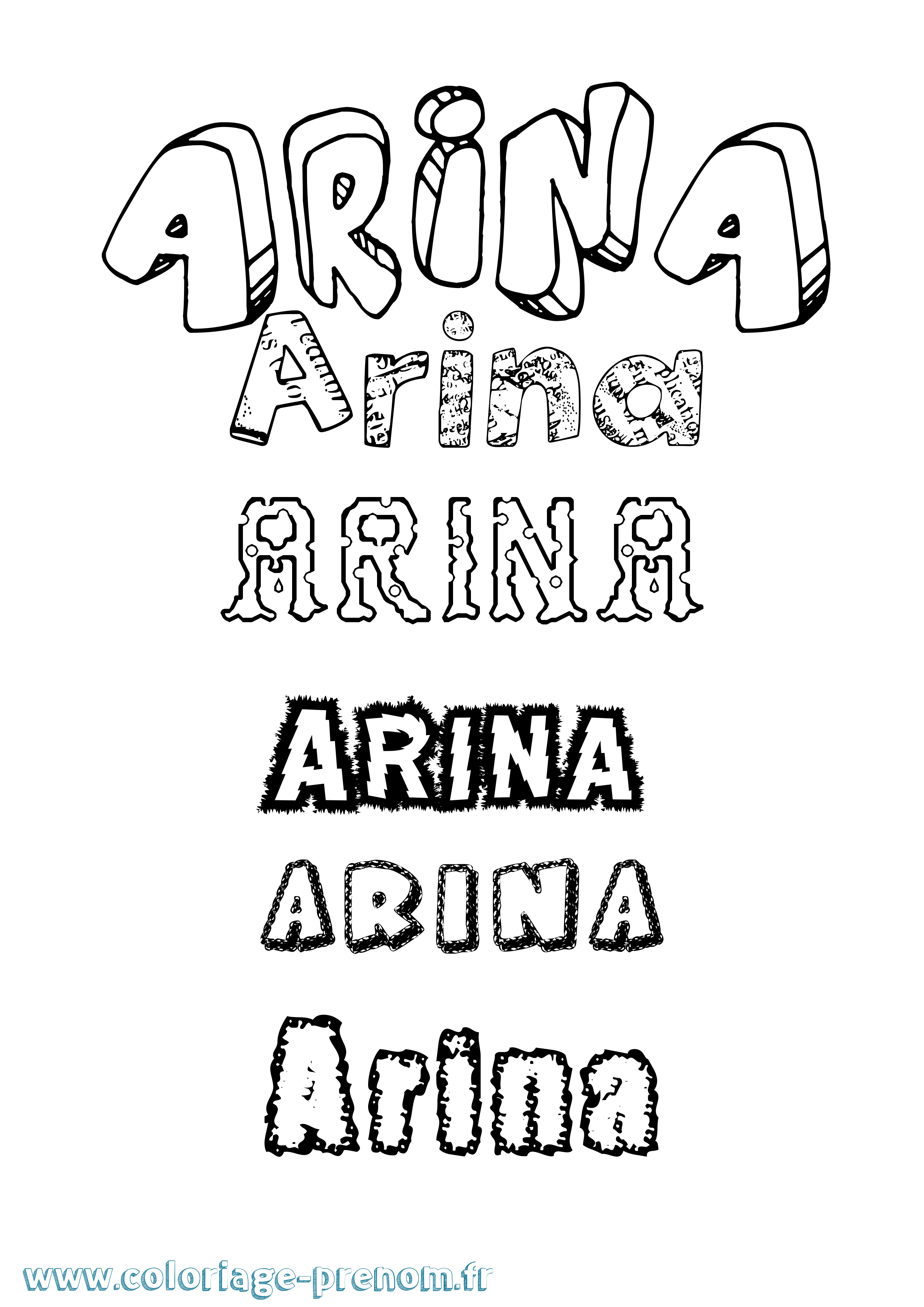 Coloriage prénom Arina Destructuré