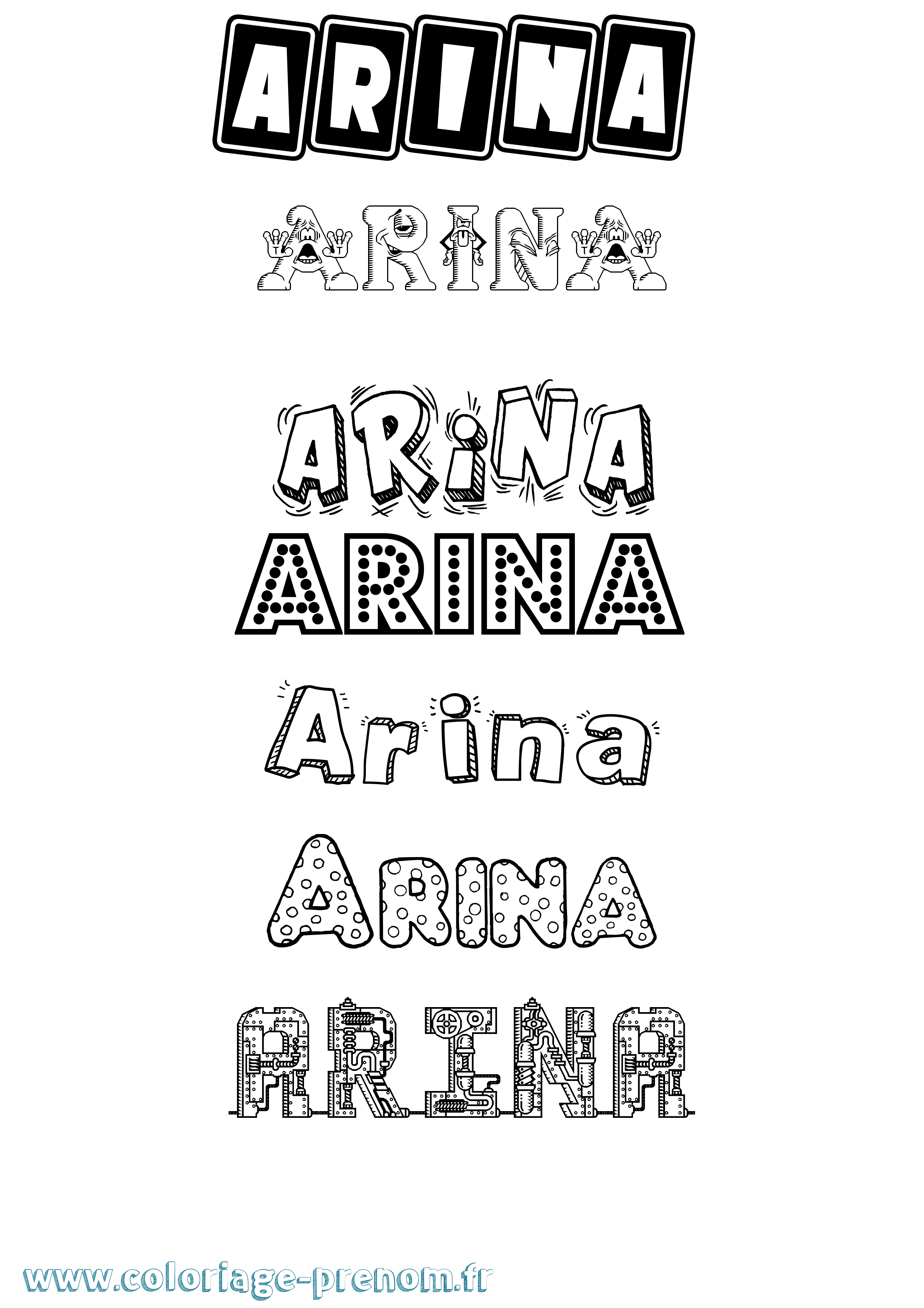 Coloriage prénom Arina Fun