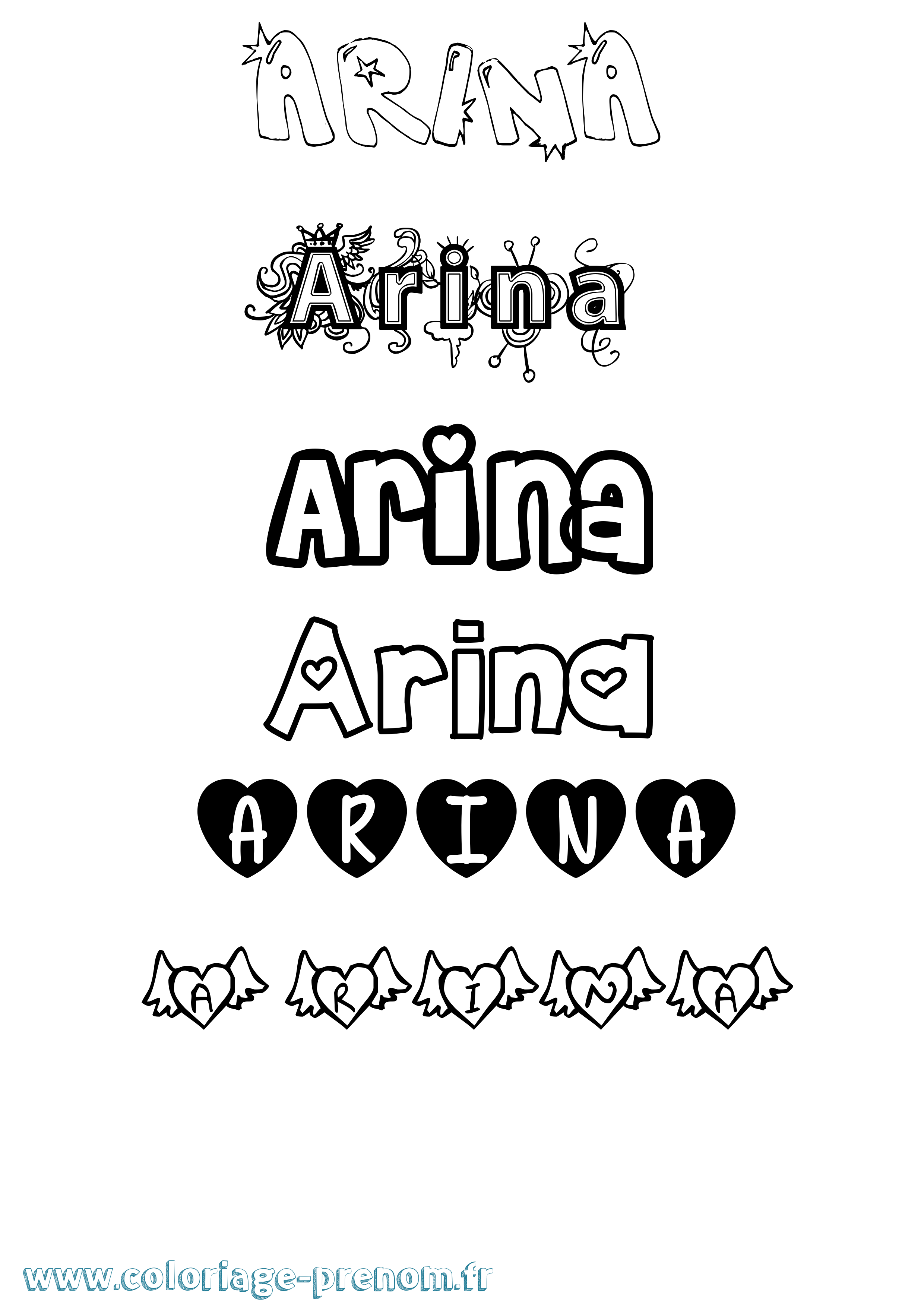 Coloriage prénom Arina Girly