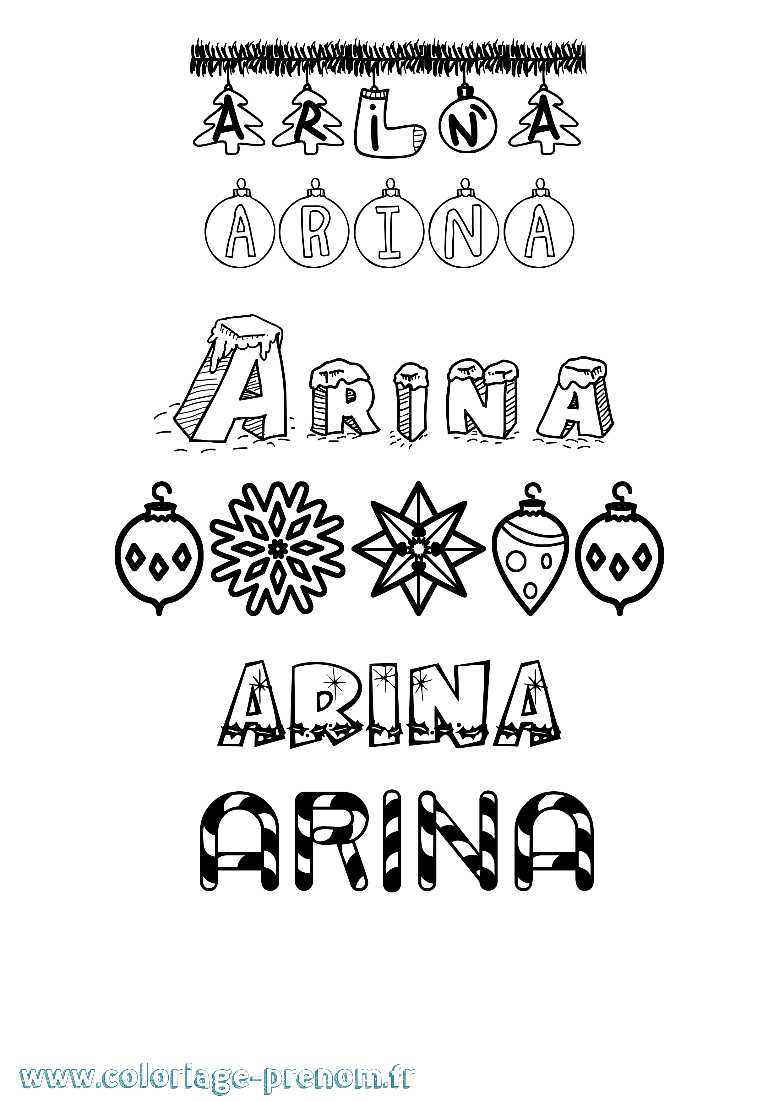 Coloriage prénom Arina Noël