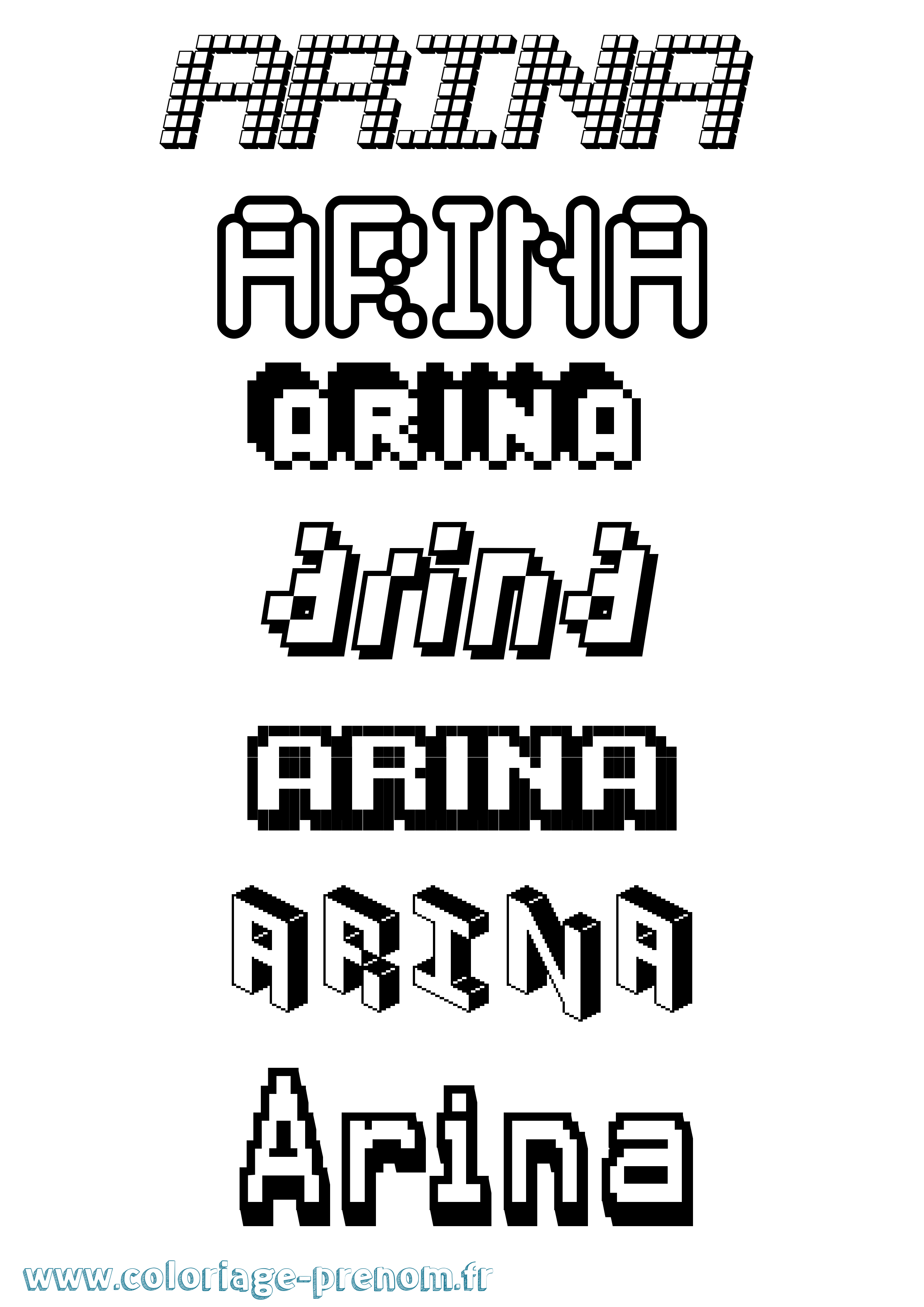 Coloriage prénom Arina Pixel