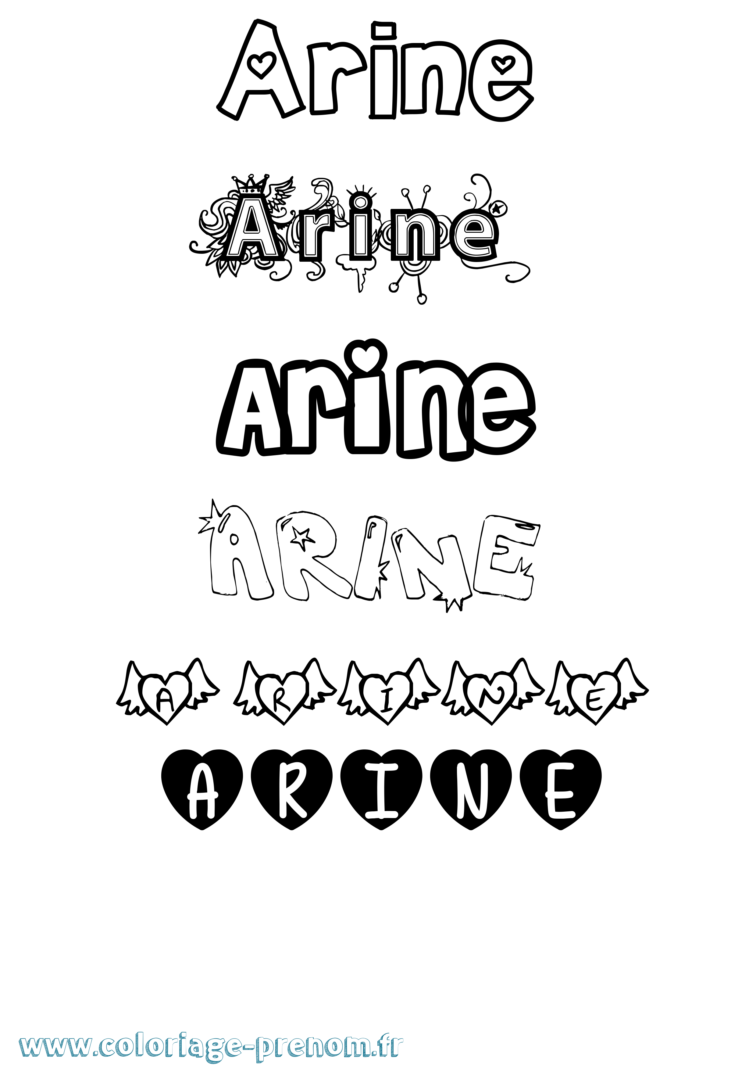 Coloriage prénom Arine Girly