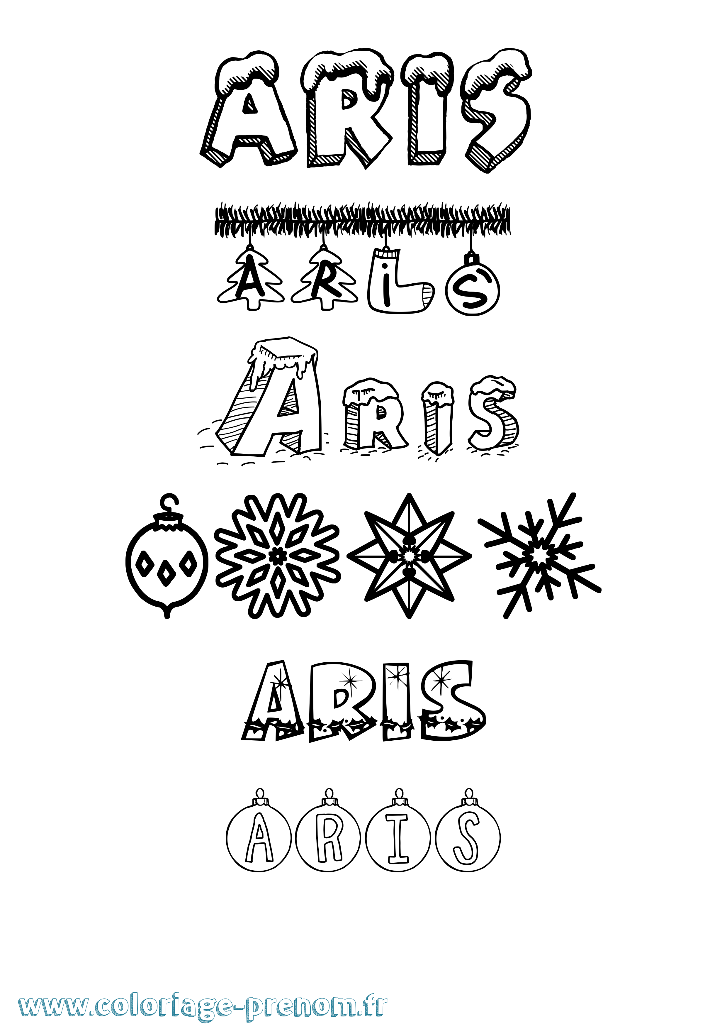 Coloriage Aris Noël Coloriage prénom Aris Noël