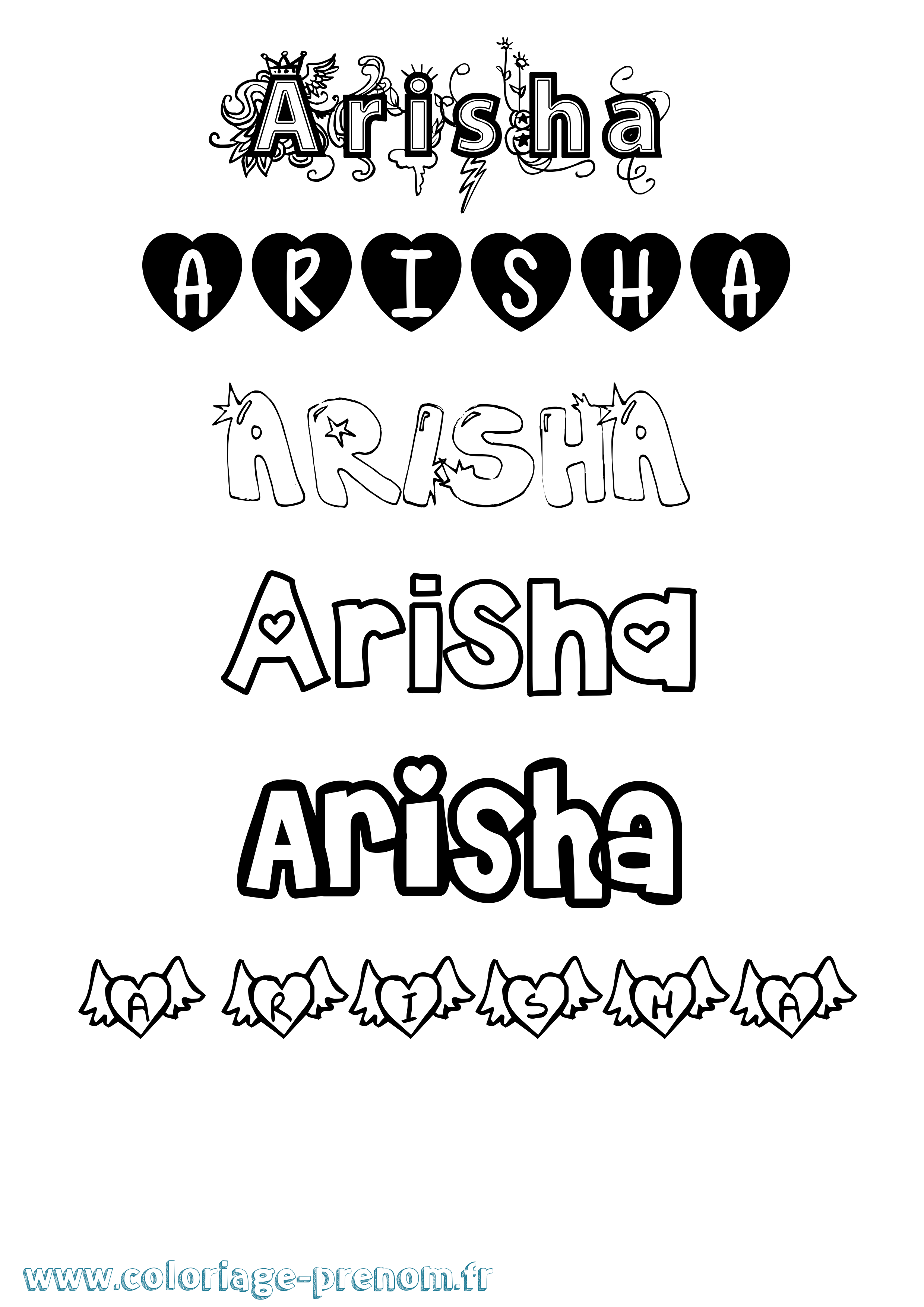 Coloriage prénom Arisha Girly