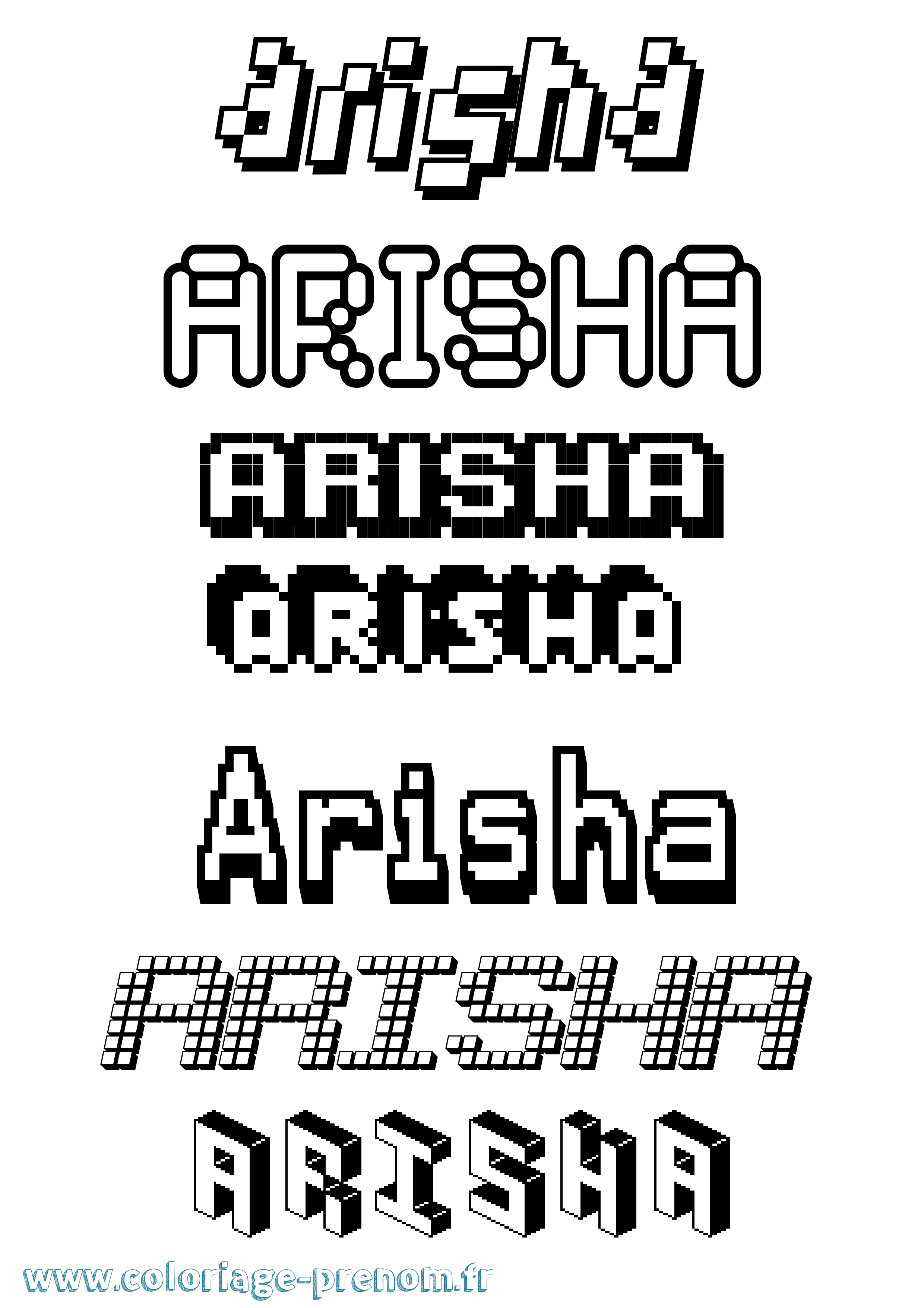 Coloriage prénom Arisha Pixel