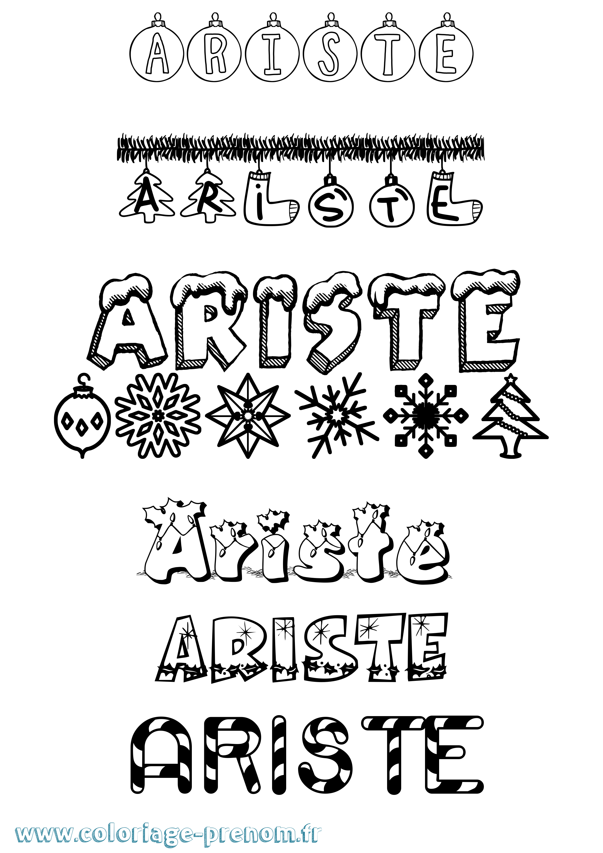 Coloriage prénom Ariste Noël
