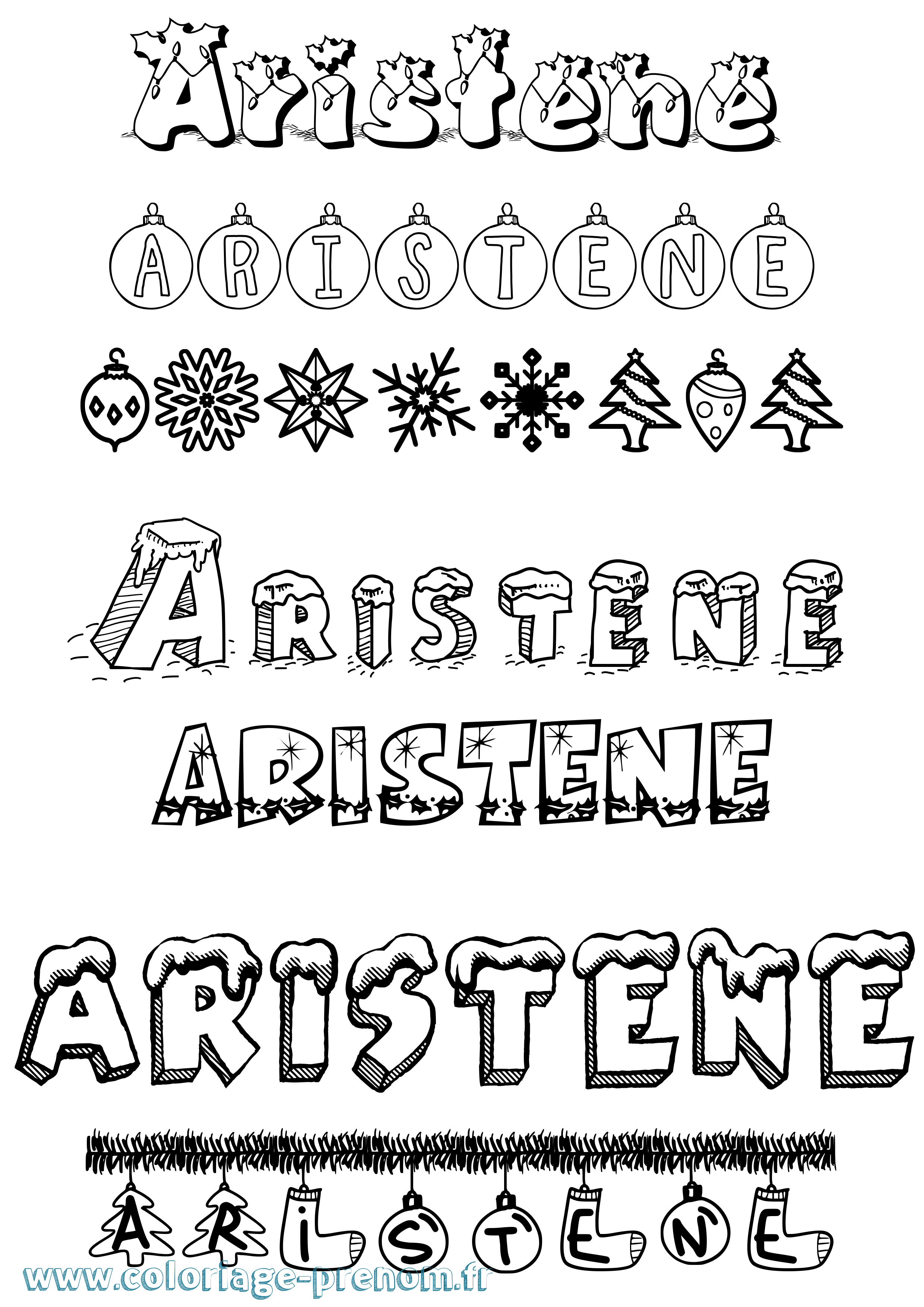 Coloriage prénom Aristene Noël