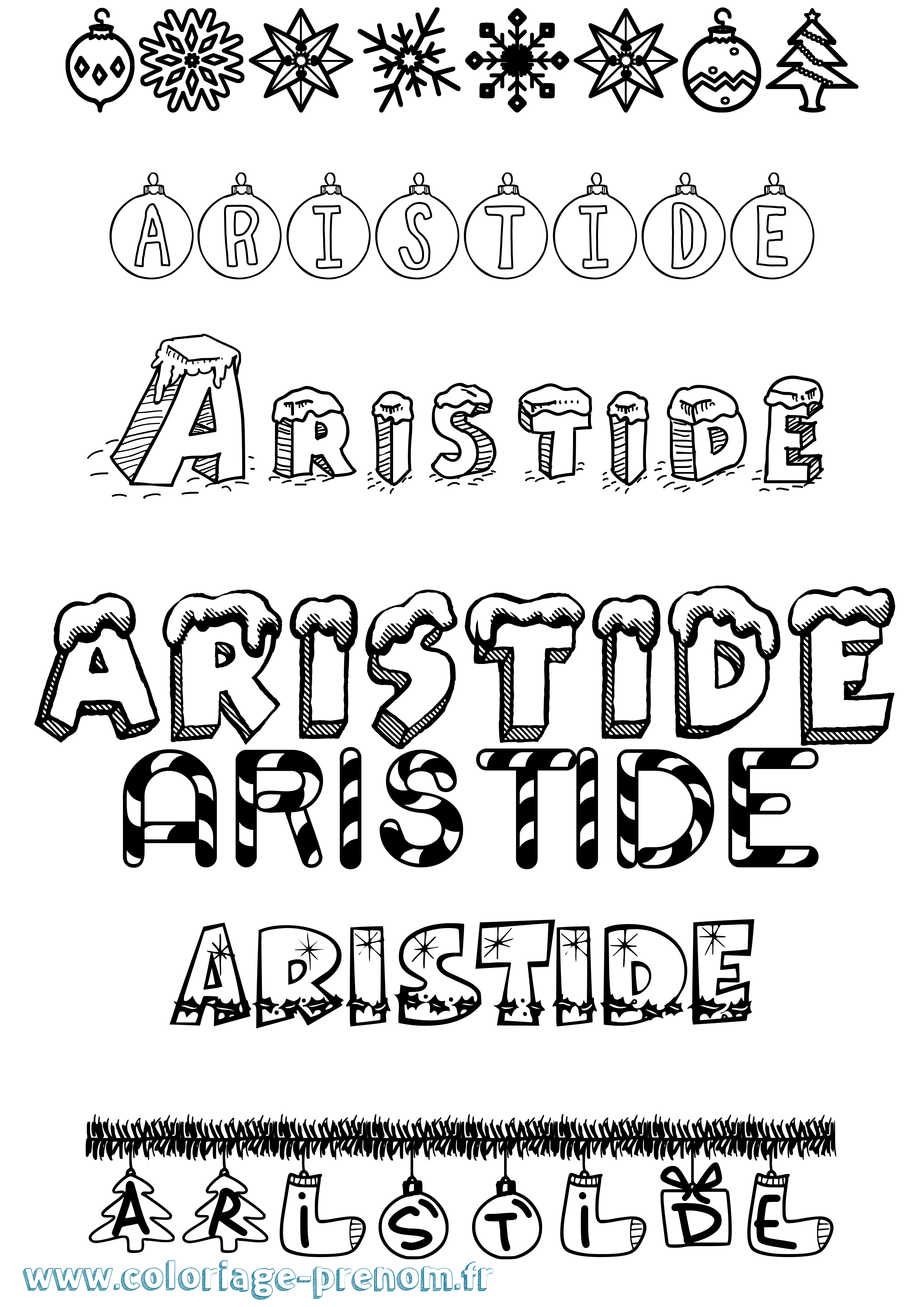 Coloriage prénom Aristide Noël