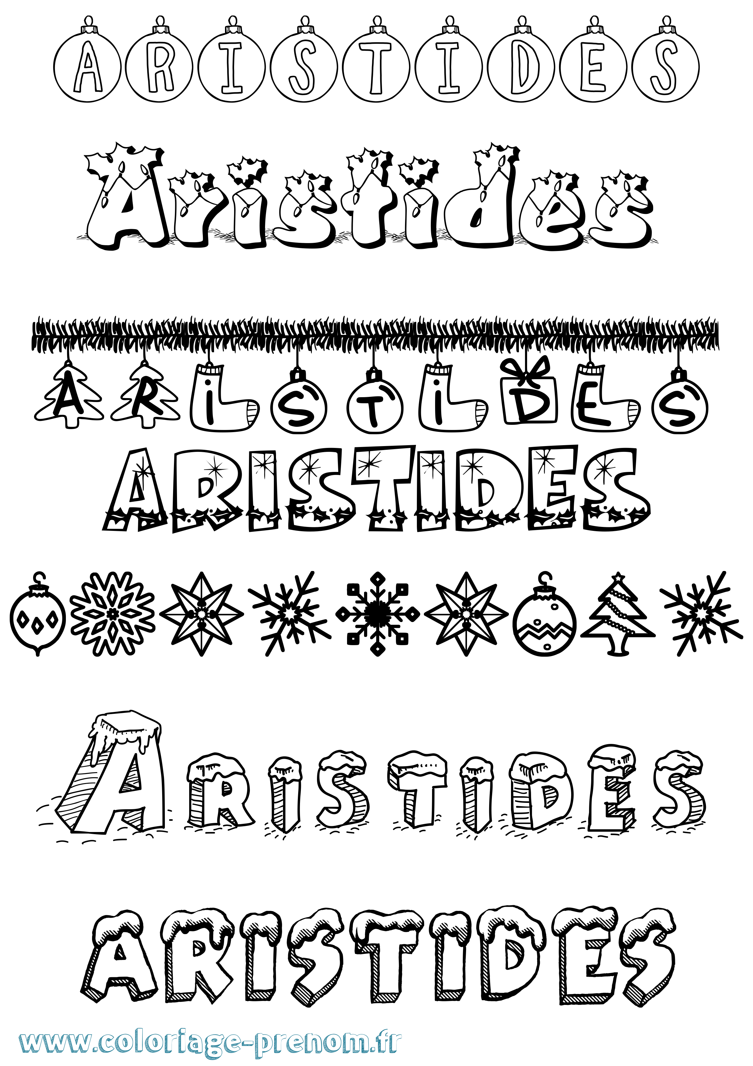 Coloriage prénom Aristides Noël