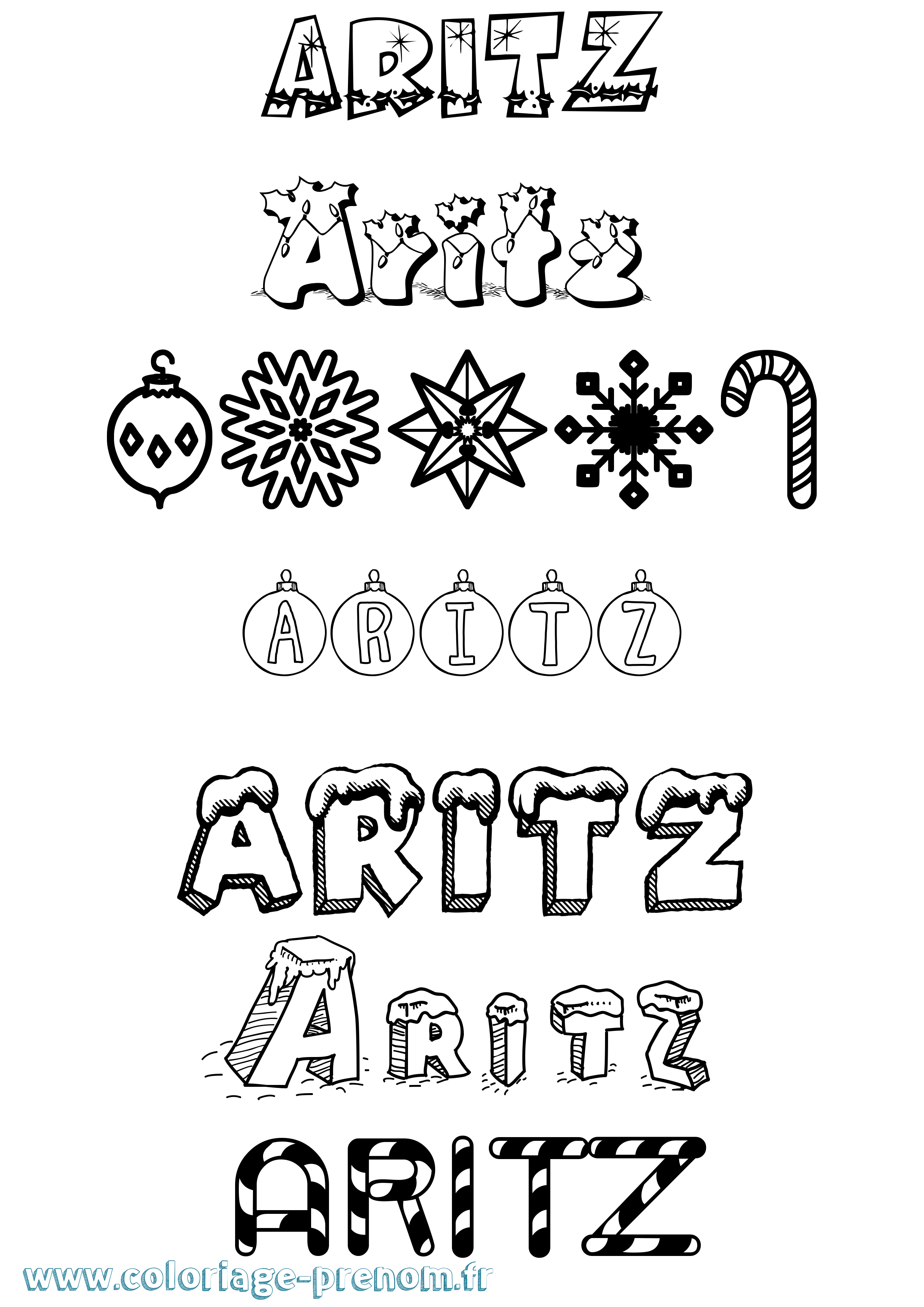 Coloriage Aritz Noël Coloriage prénom Aritz Noël