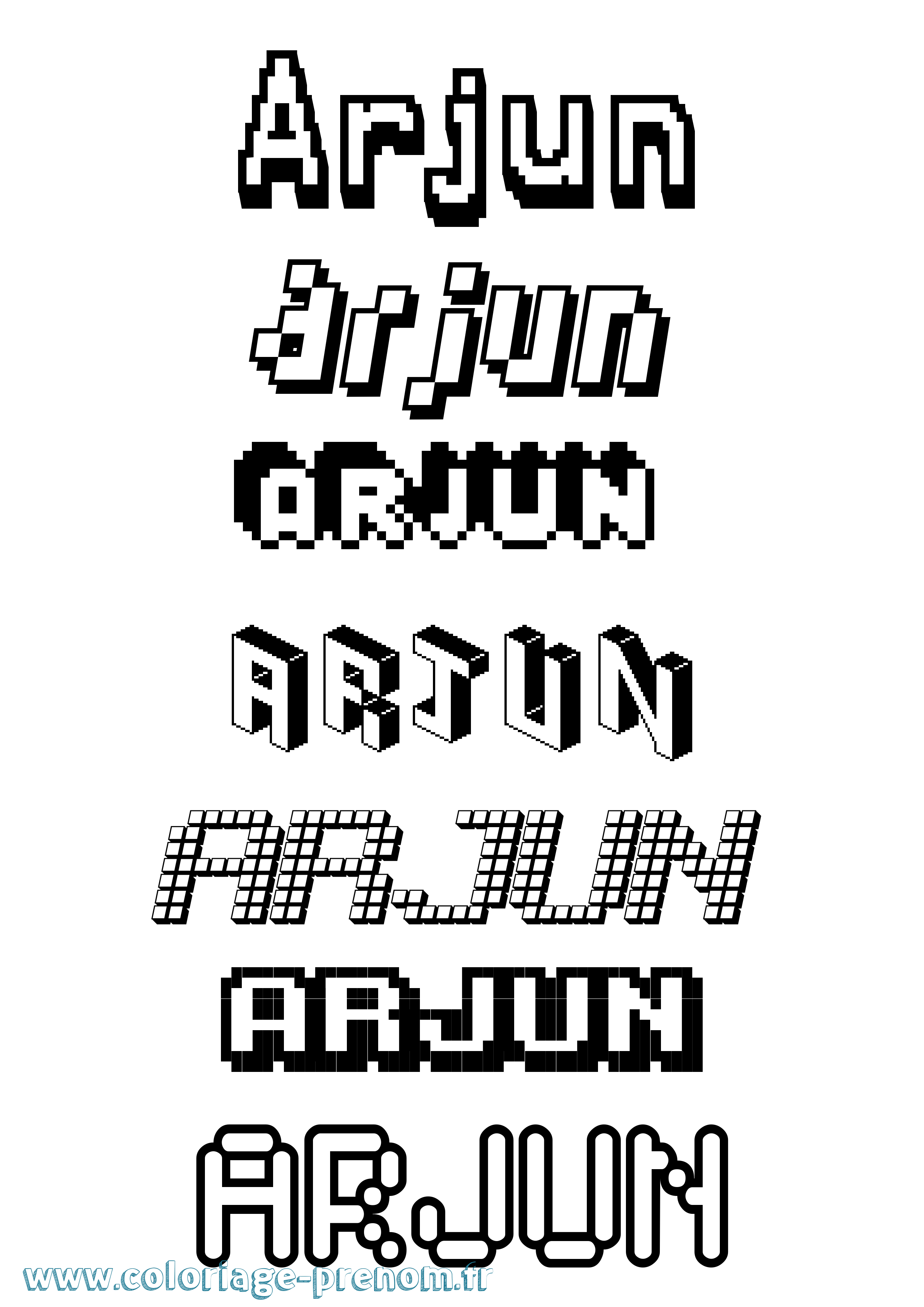 Coloriage prénom Arjun Pixel