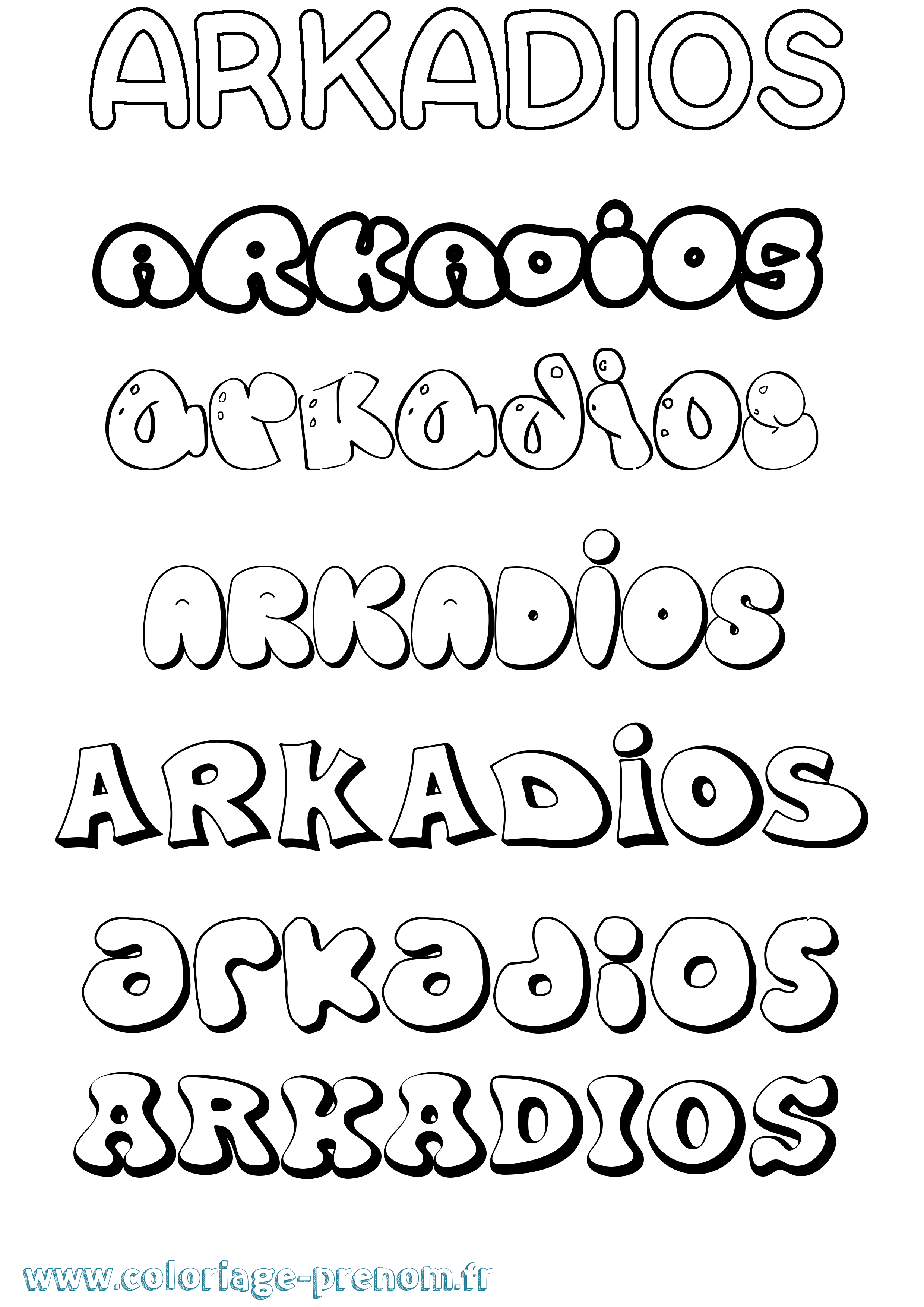Coloriage prénom Arkadios Bubble