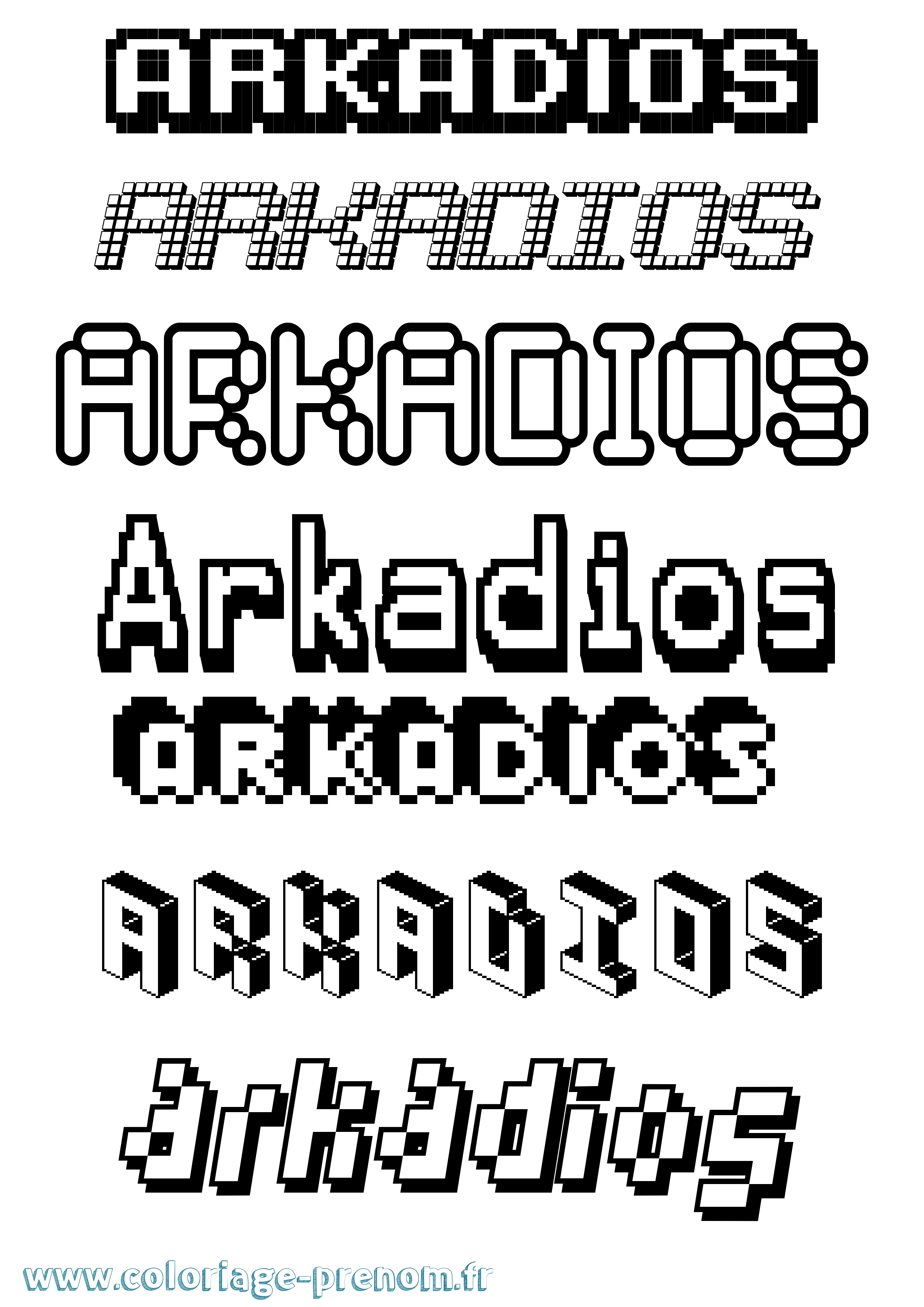 Coloriage prénom Arkadios Pixel