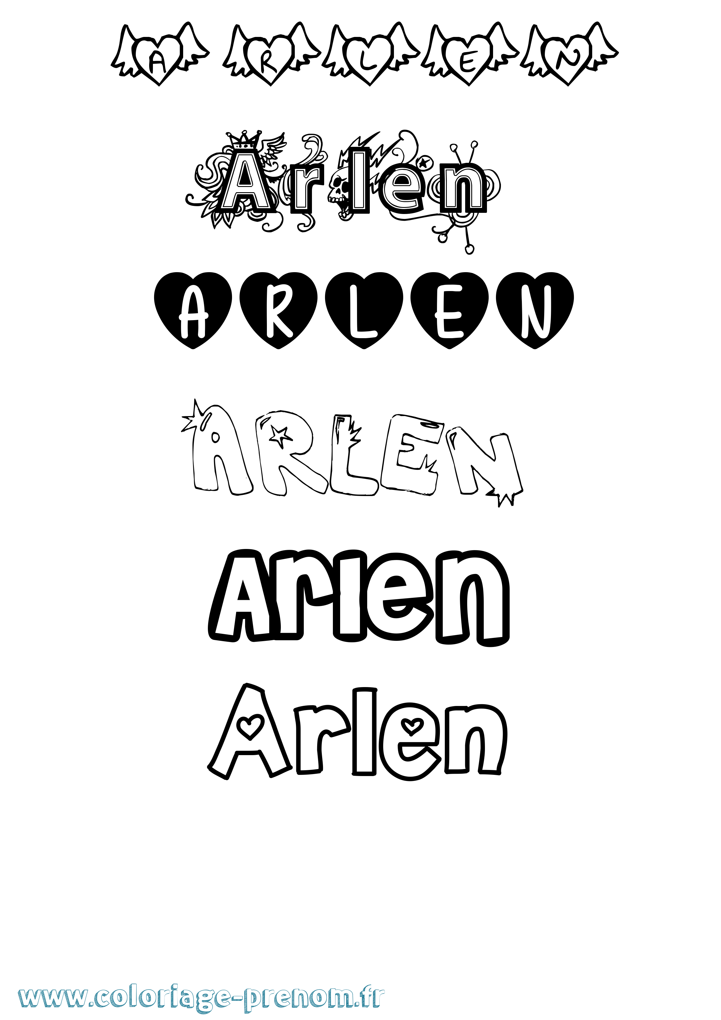 Coloriage prénom Arlen Girly