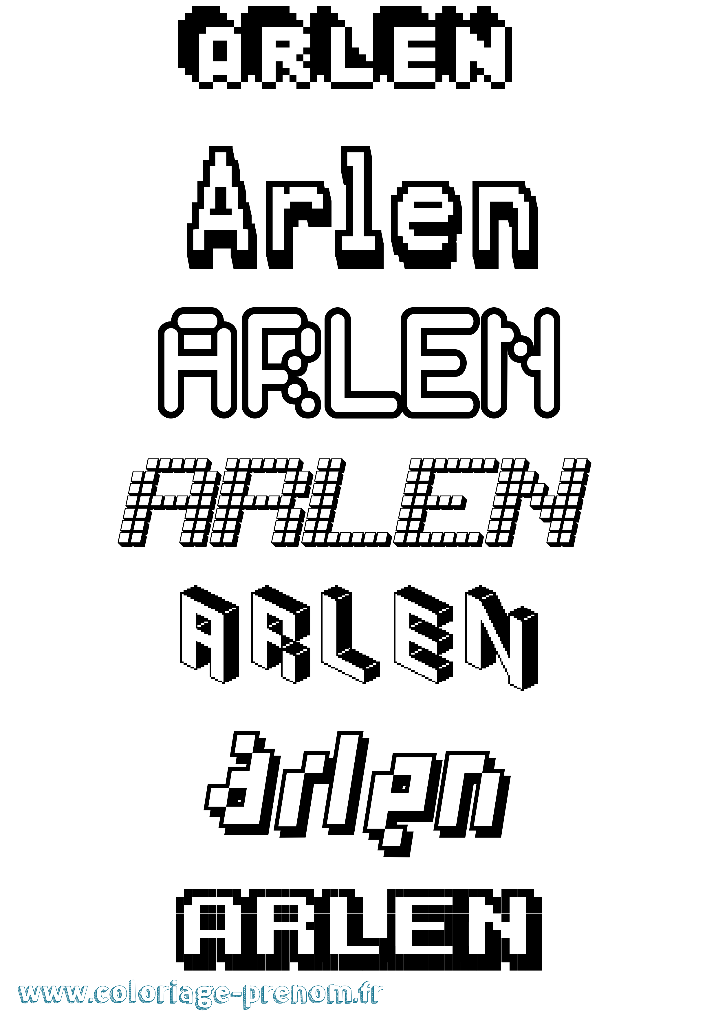Coloriage prénom Arlen Pixel